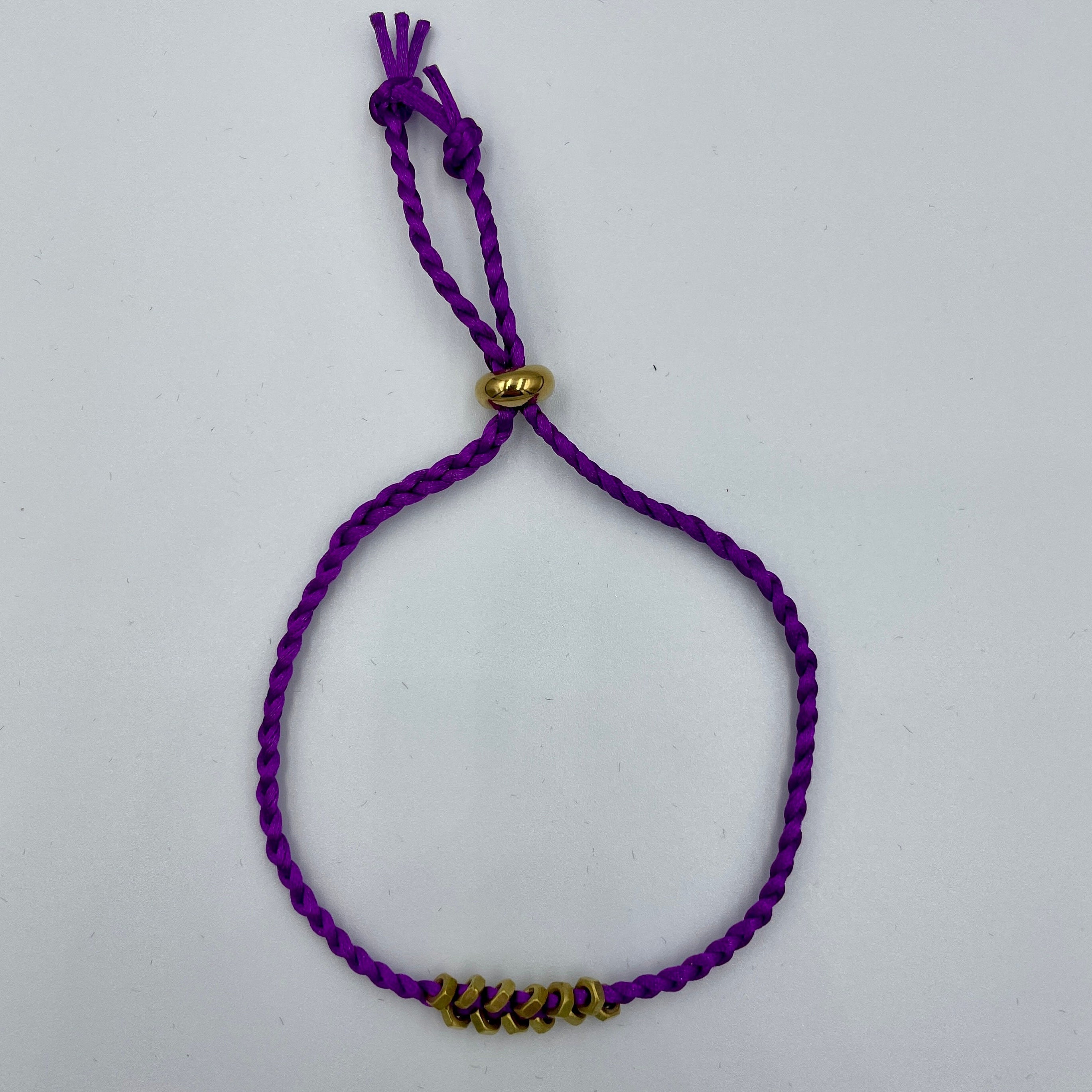 Brass Hex Nut Hardware Friendship Bracelet in a variety of Colours Purple