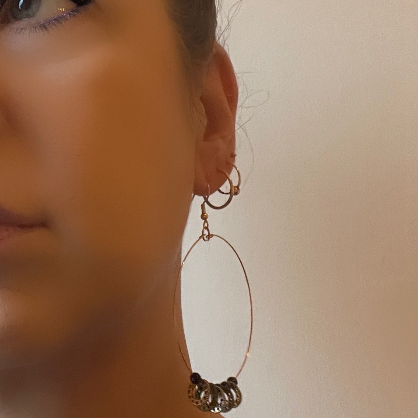 Stunning Gold Minimalist Statement Cog and Onyx Steampunk Earrings