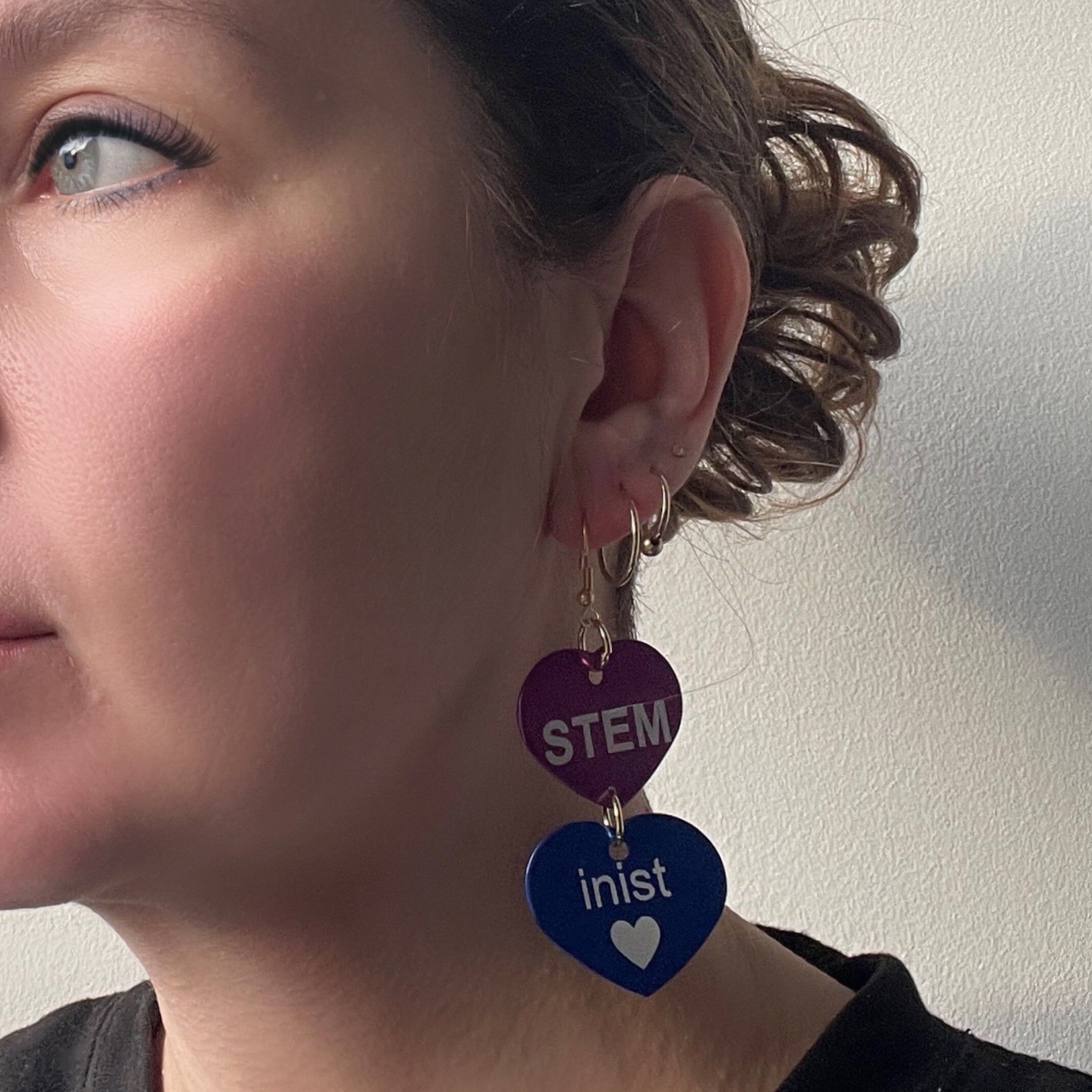 STEMinist Aluminium Double Heart Dangle Personalisable Earrings