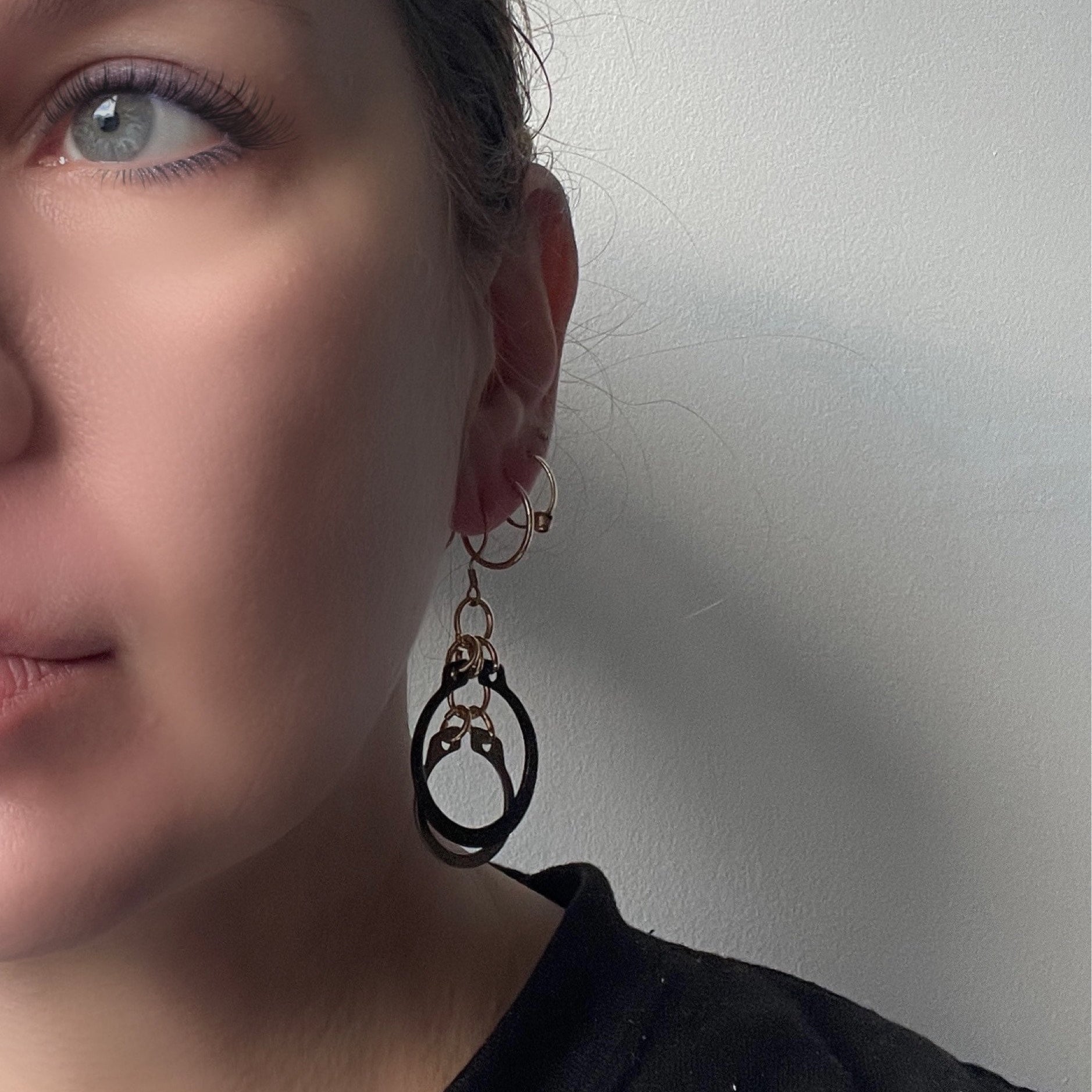 Black, Silver and Gold Hardware C-clip Dangle Steampunk Statement Earrings