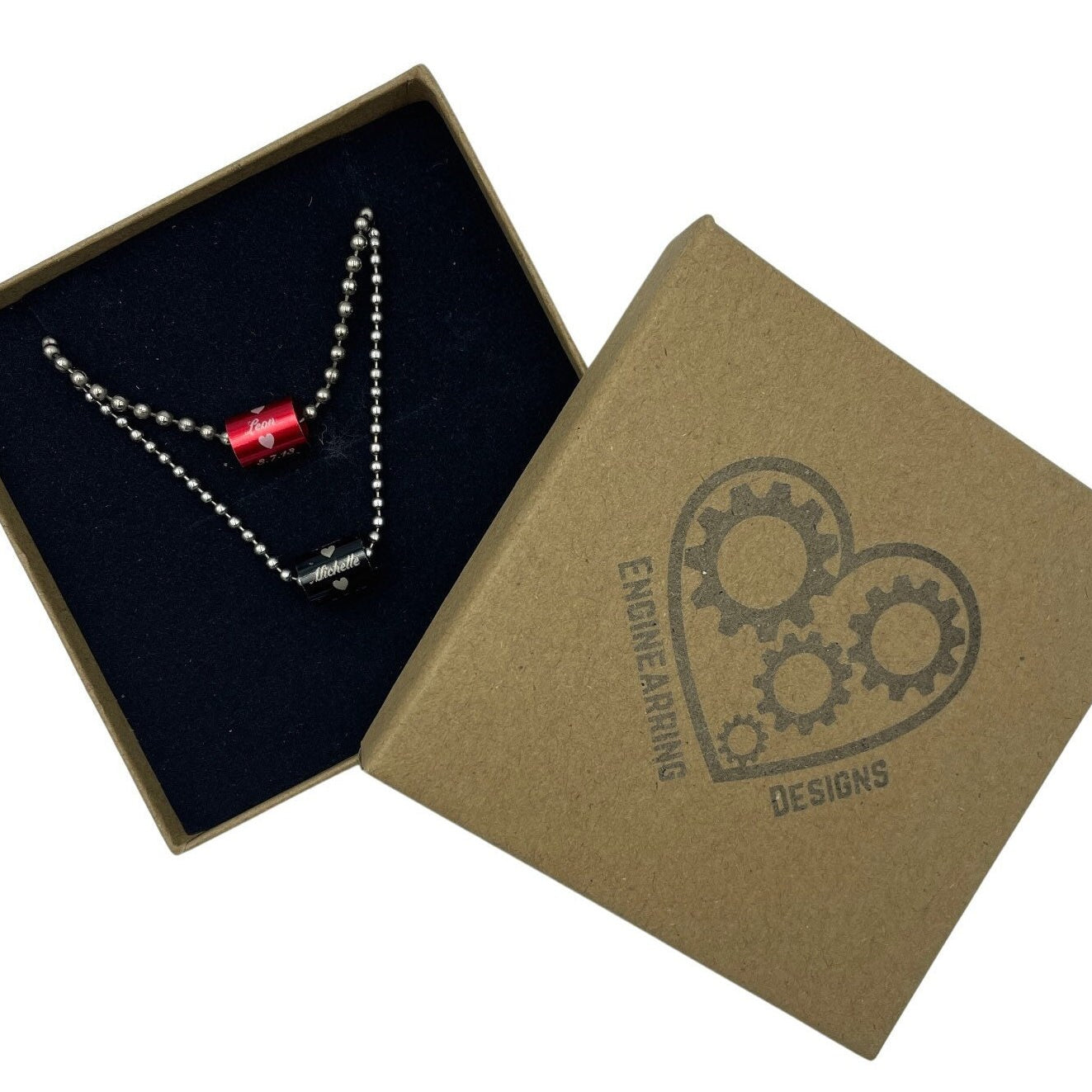 Personalised Couples Standoff Washer Necklace. Custom message on Hardware pendant