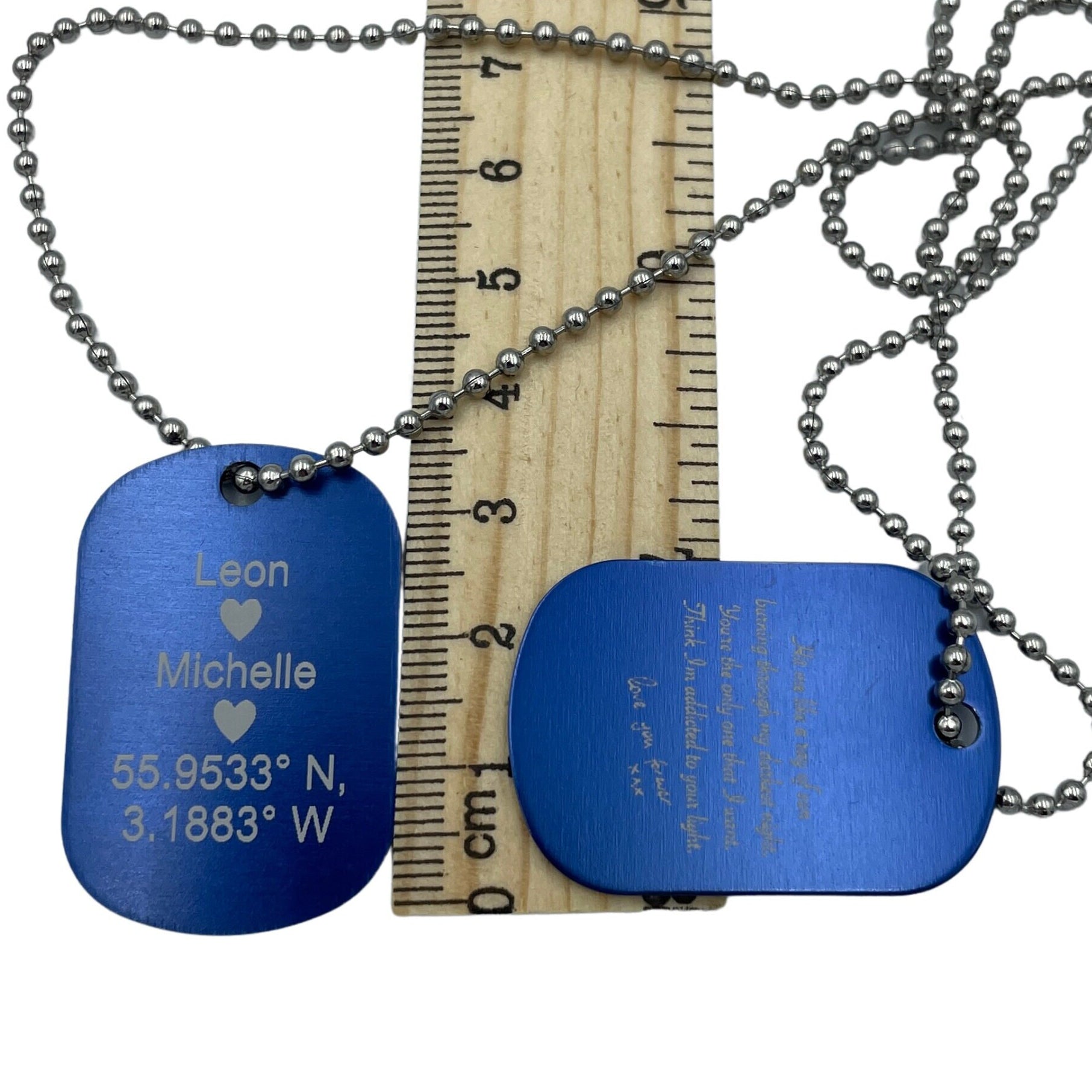 Personalised Blue Tag Pendant Necklace. Thoughtful military style jewellery for him
