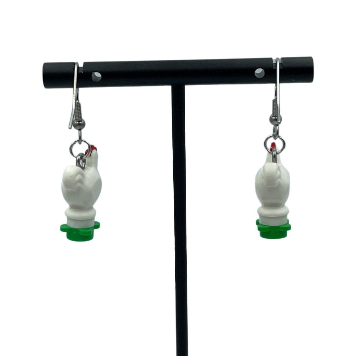 Chicken Earrings made with upcycled LEGO®