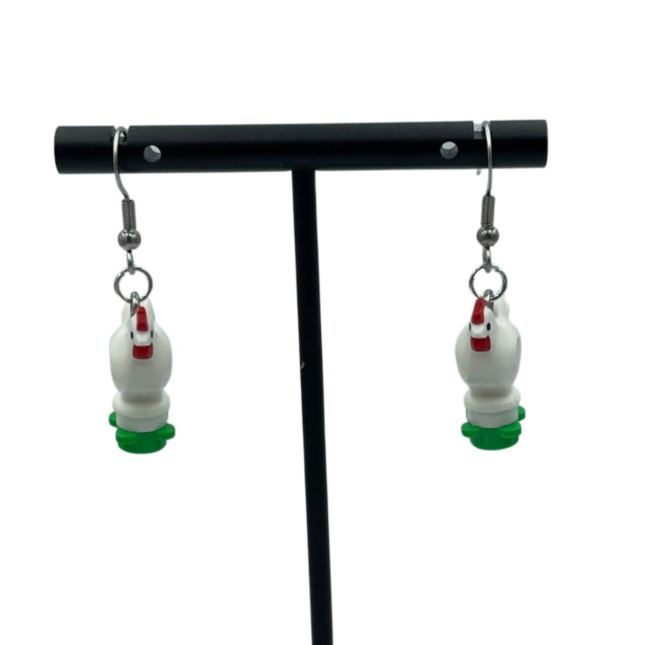Chicken Earrings made with upcycled LEGO®