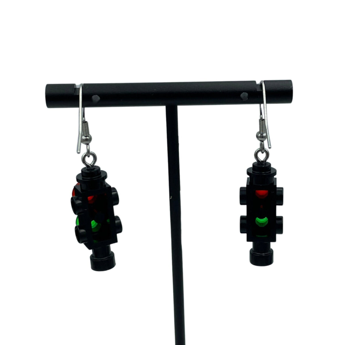 Traffic Light Earrings made with upcycled LEGO®. Civil Transport Engineer Gift