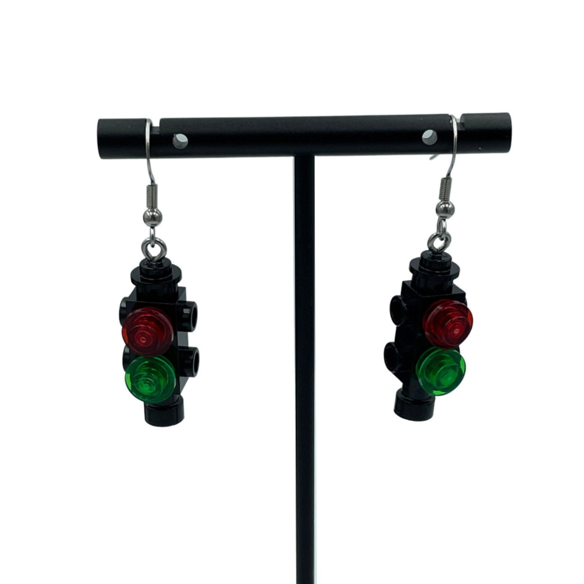 Traffic Light Earrings made with upcycled LEGO®. Civil Transport Engineer Gift