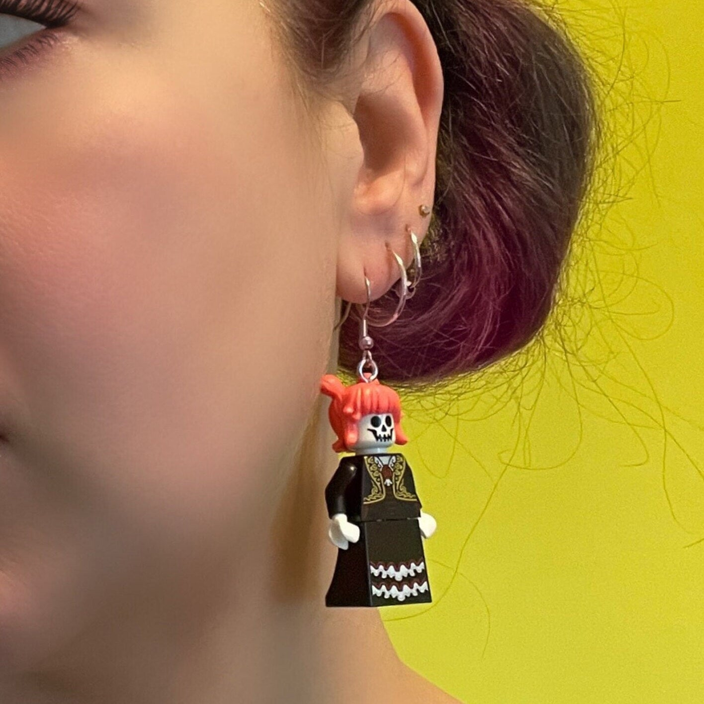 Skeleton Day of the Dead Halloween Earrings made with upcycled LEGO®