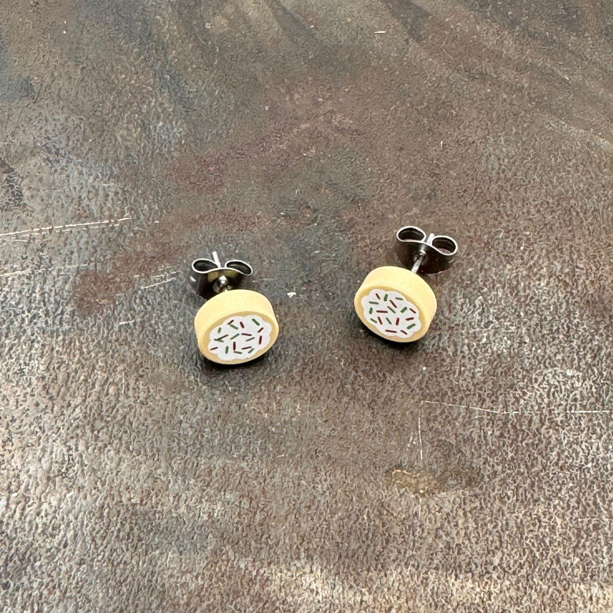 Cookie with Frosting & Sprinkles Stud Earrings made with upcycled LEGO®. Yummy Gift for the foodie, baker or cookie lover in your life