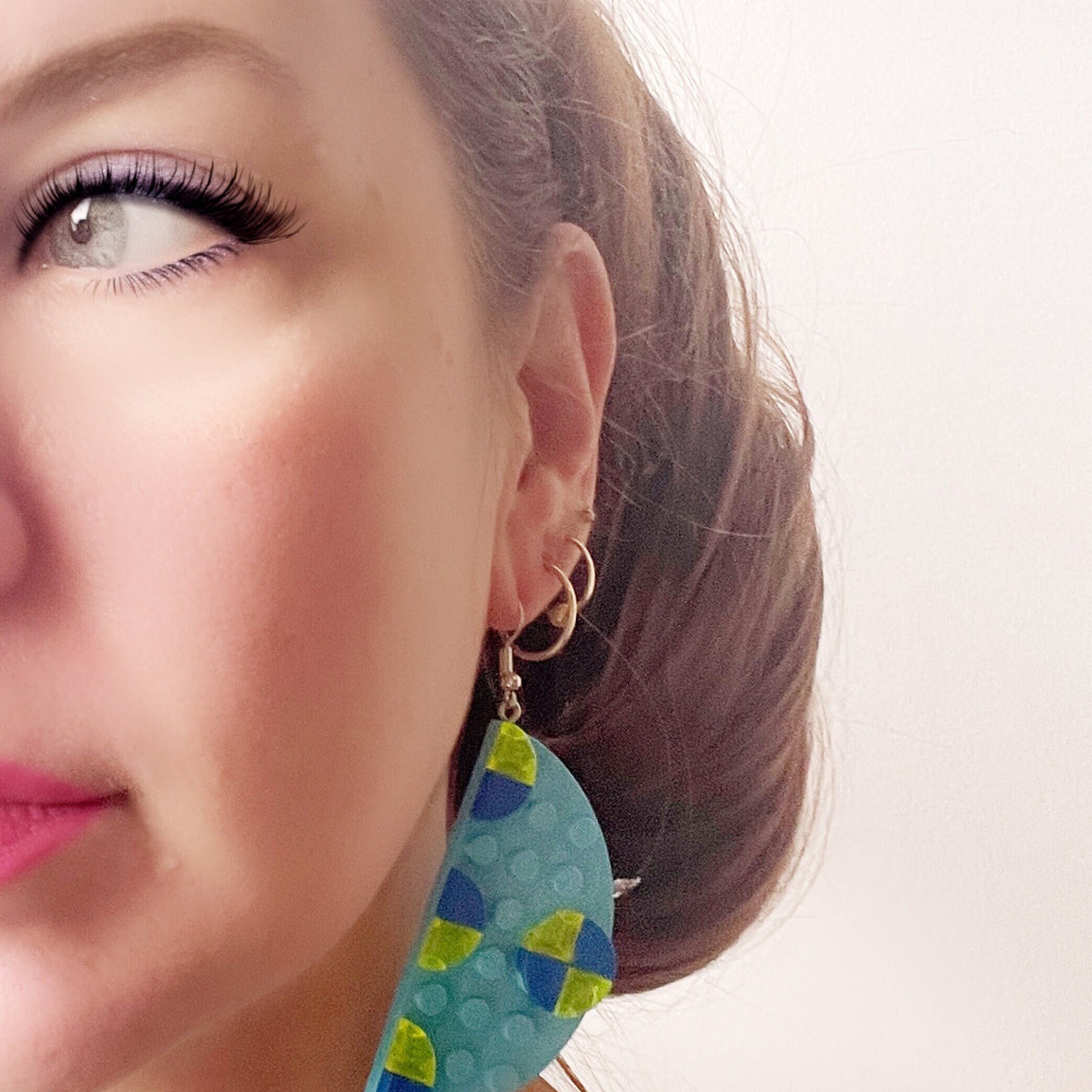 Geometric Statement Light Blue Earrings made with upcycled LEGO®