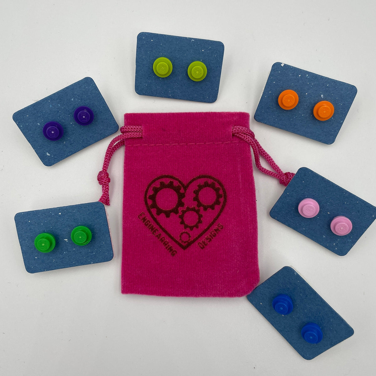 Stud Earrings made with upcycled LEGO® in a variety of colours