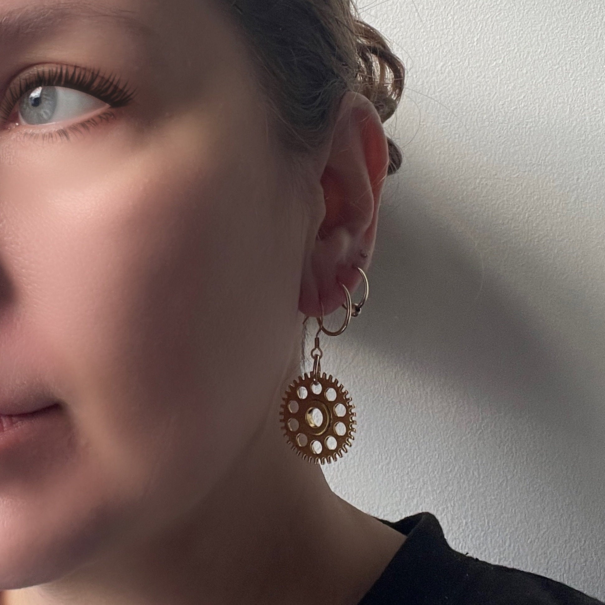 Steampunk Gold Dangle Cog Statement Earrings