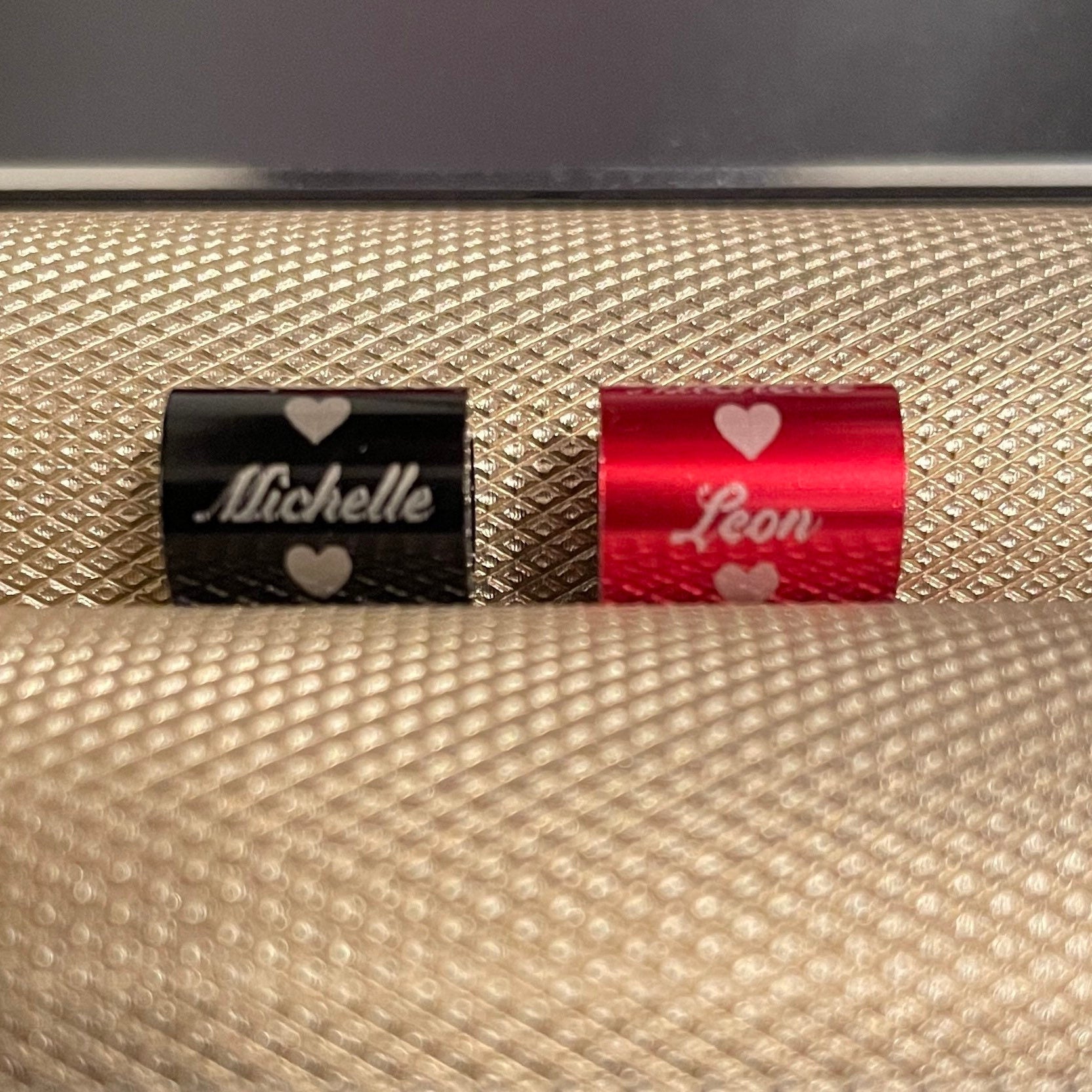 Personalised Couples Standoff Washer Necklace. Custom message on Hardware pendant