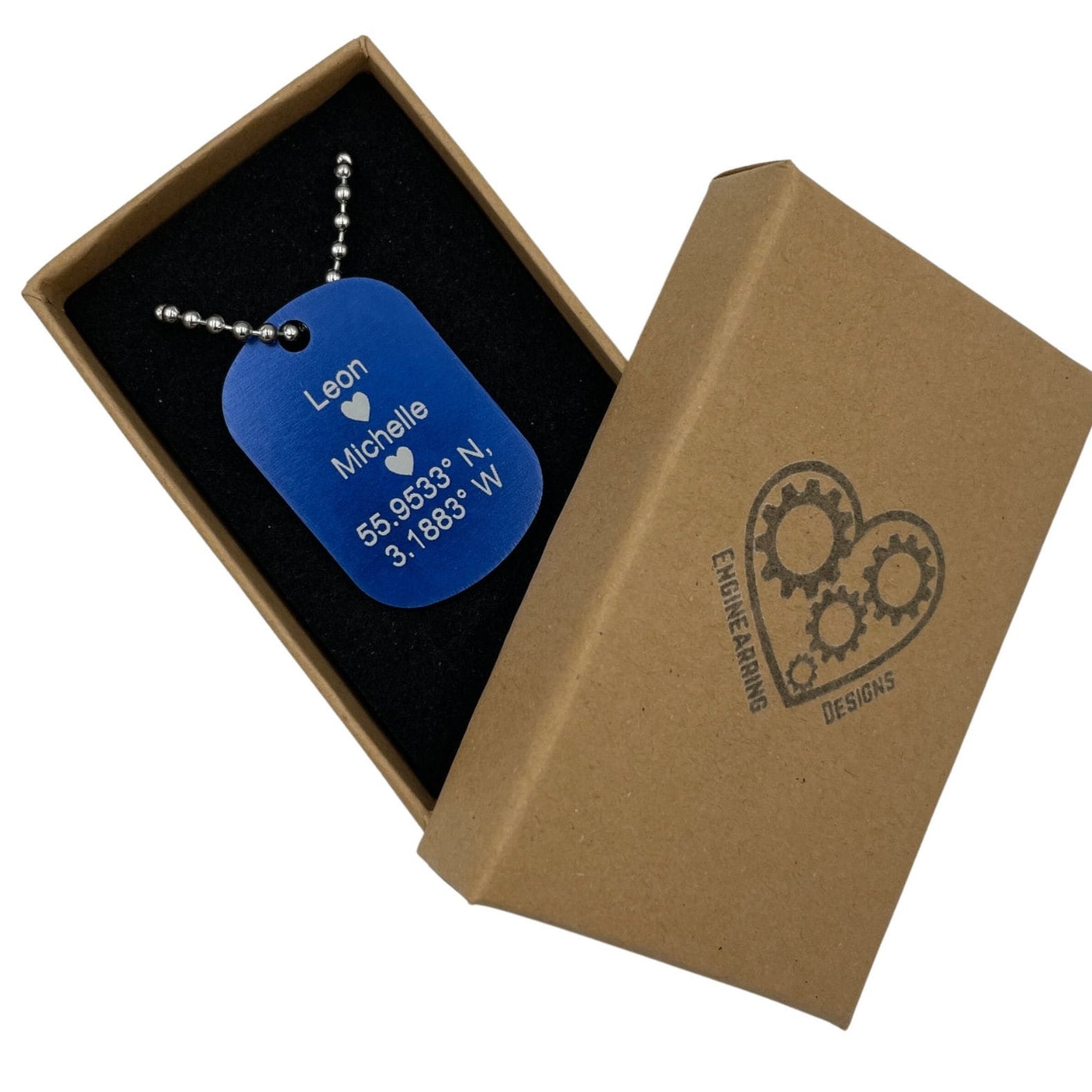 Personalised Blue Tag Pendant Necklace. Thoughtful military style jewellery for him