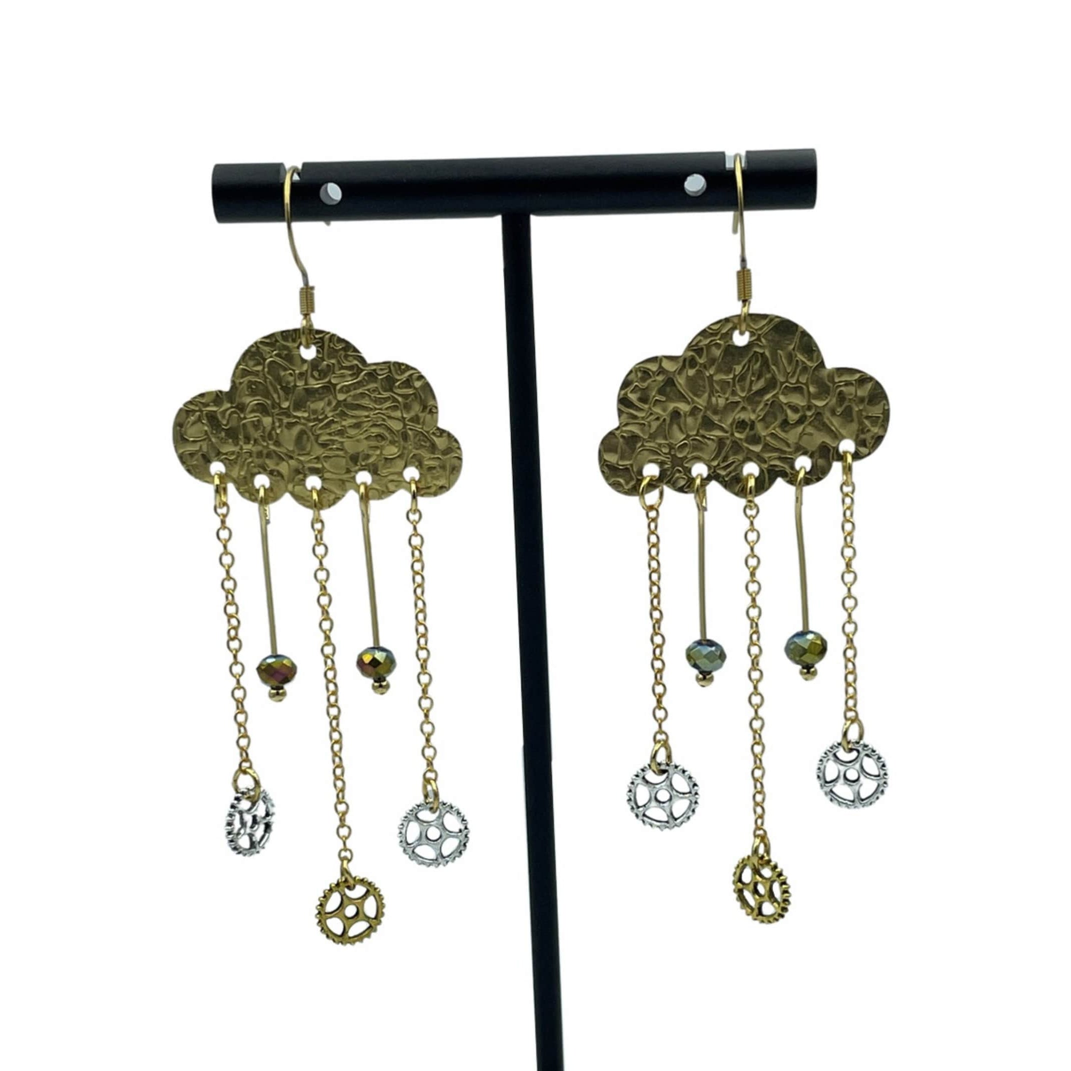 Handmade Cloud and Hardware Chandelier Statement Earrings