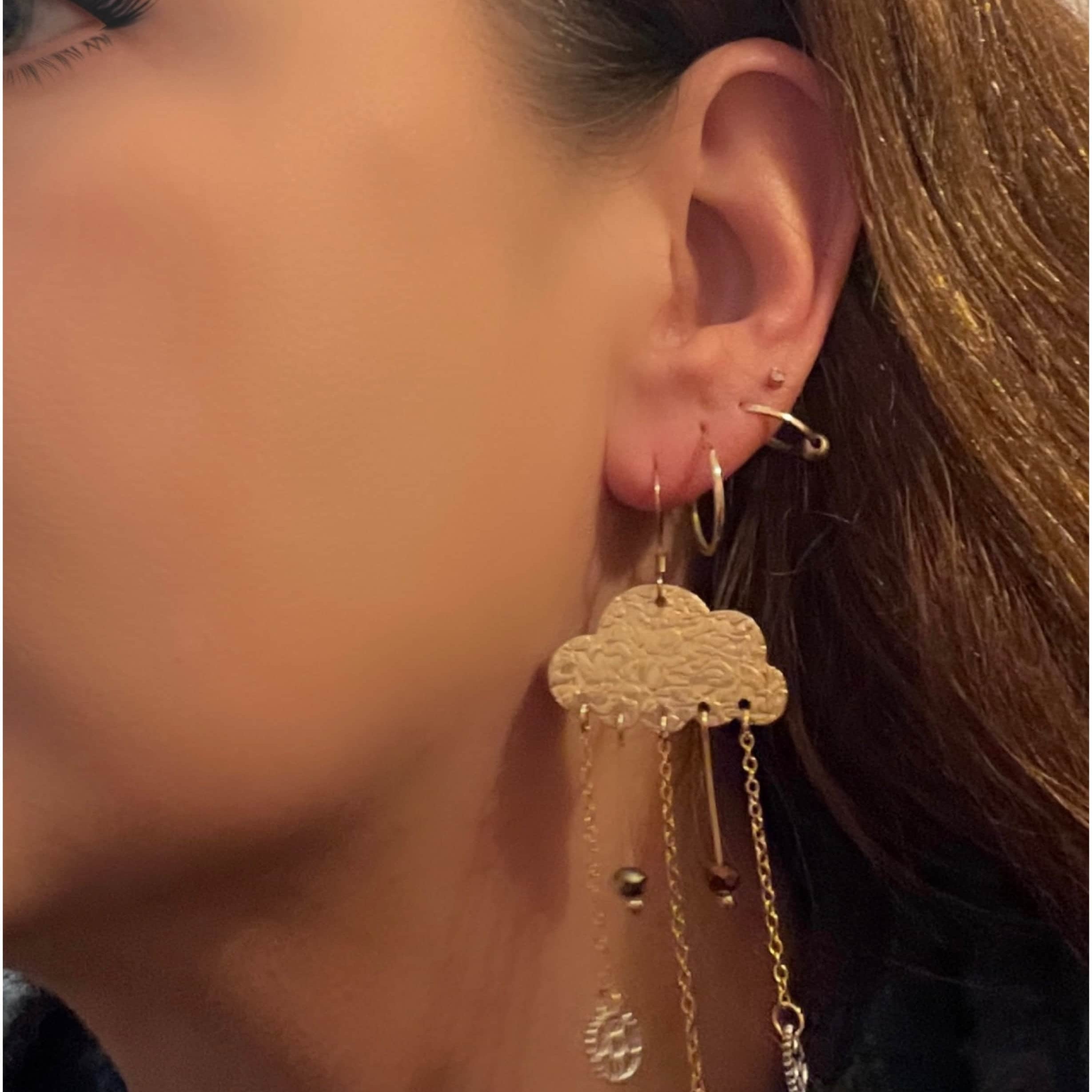 Handmade Cloud and Hardware Chandelier Statement Earrings