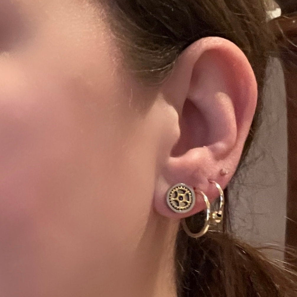 Steampunk Stainless Steel mini Stud Earrings with Hardware Cog Gear Components