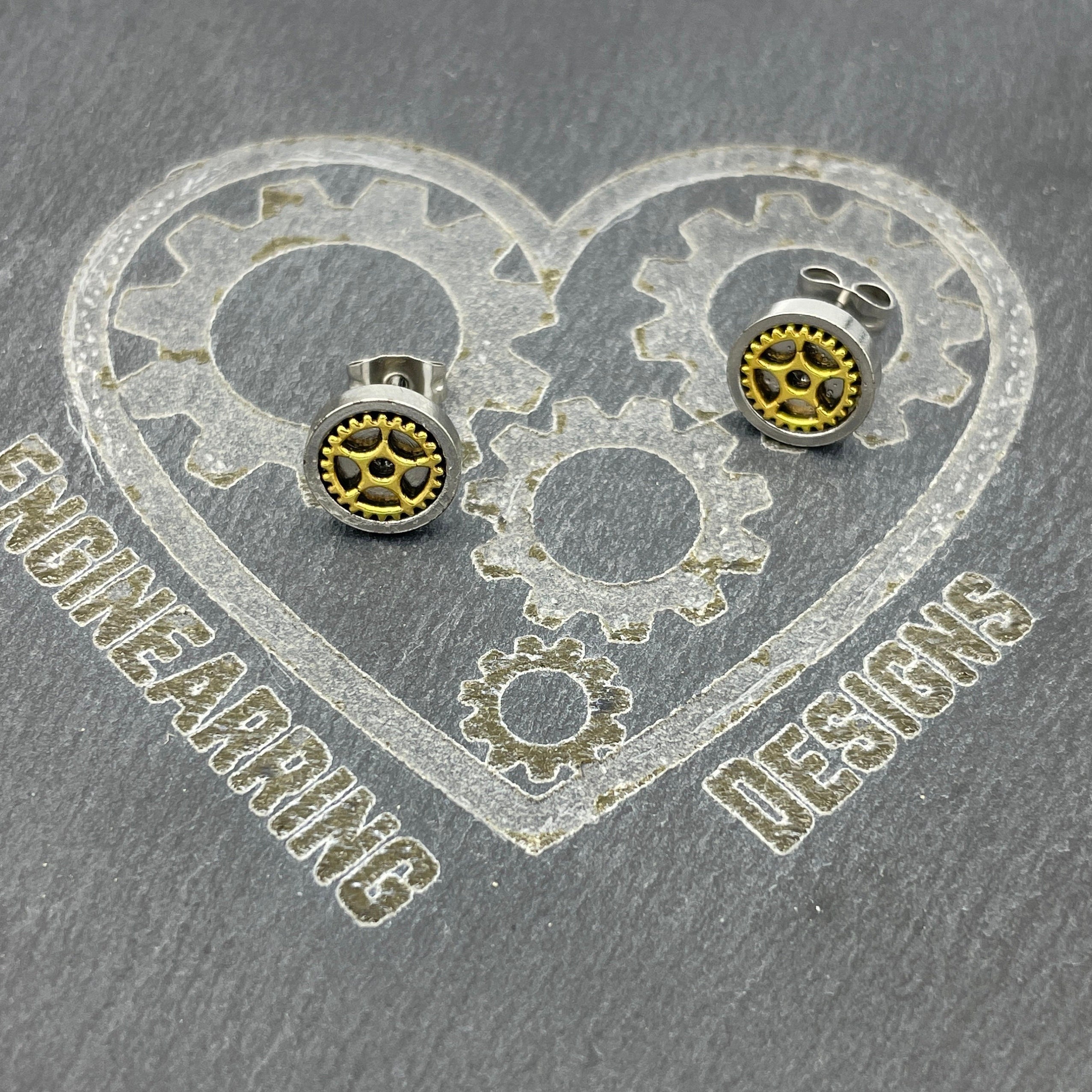 Steampunk Stainless Steel mini Stud Earrings with Hardware Cog Gear Components