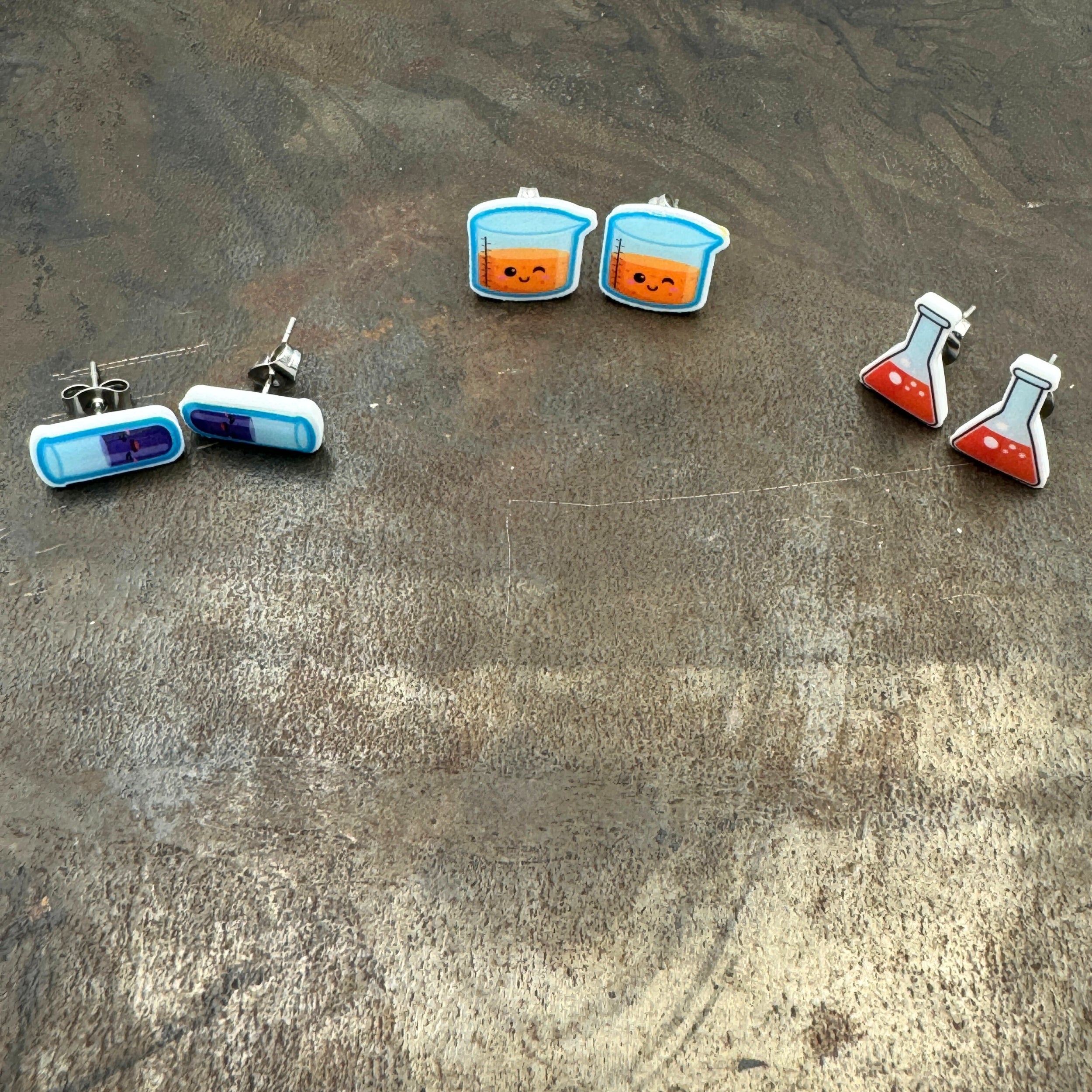 Chemical Flask Acrylic Stud Earrings. Choice of Beaker, Erlenmeyer or Test Tube. Scientist Gift