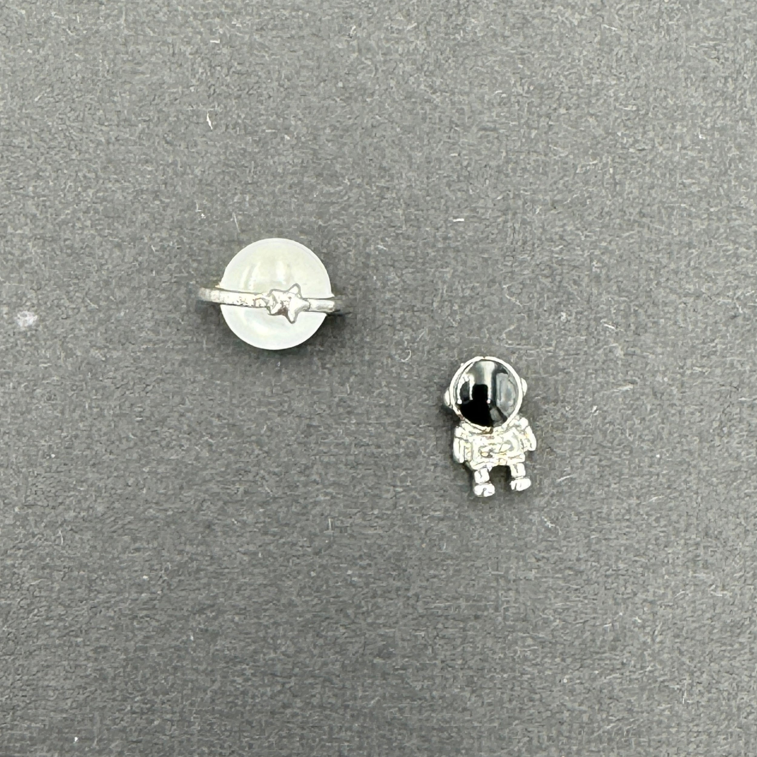 Tiny Astronaut and Planet Asymmetrical Stud Earrings. Stargazer and Space Lover Gift