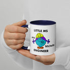 Personalised Woman Ms Engineer Mug with Colour Handle. Customise with Name and Design Engineering Gift