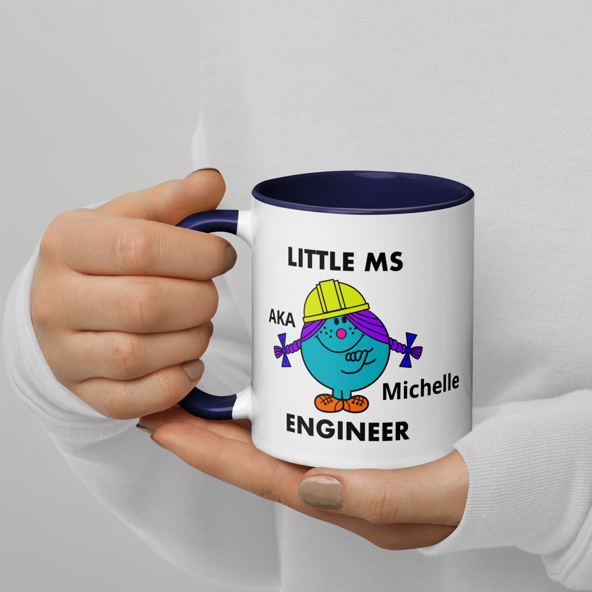 Personalised Woman Ms Engineer Mug with Colour Handle. Customise with Name and Design Engineering Gift