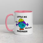 Personalised Woman Ms Engineer Mug with Colour Handle. Customise with Name and Design Engineering Gift Pink