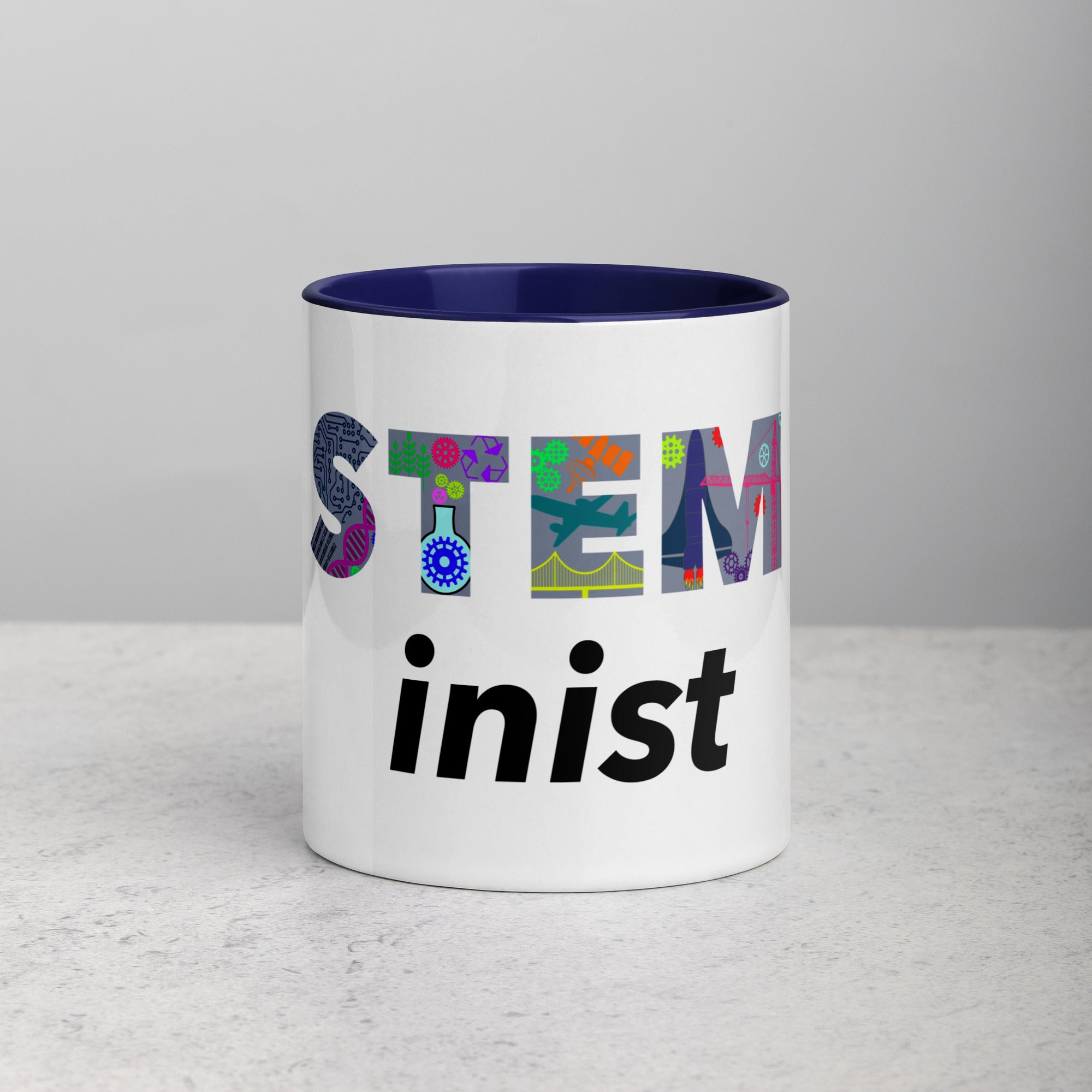 Personalised STEMinist Mug with Colour Handle and Inside. Women in STEM Customisable Gift