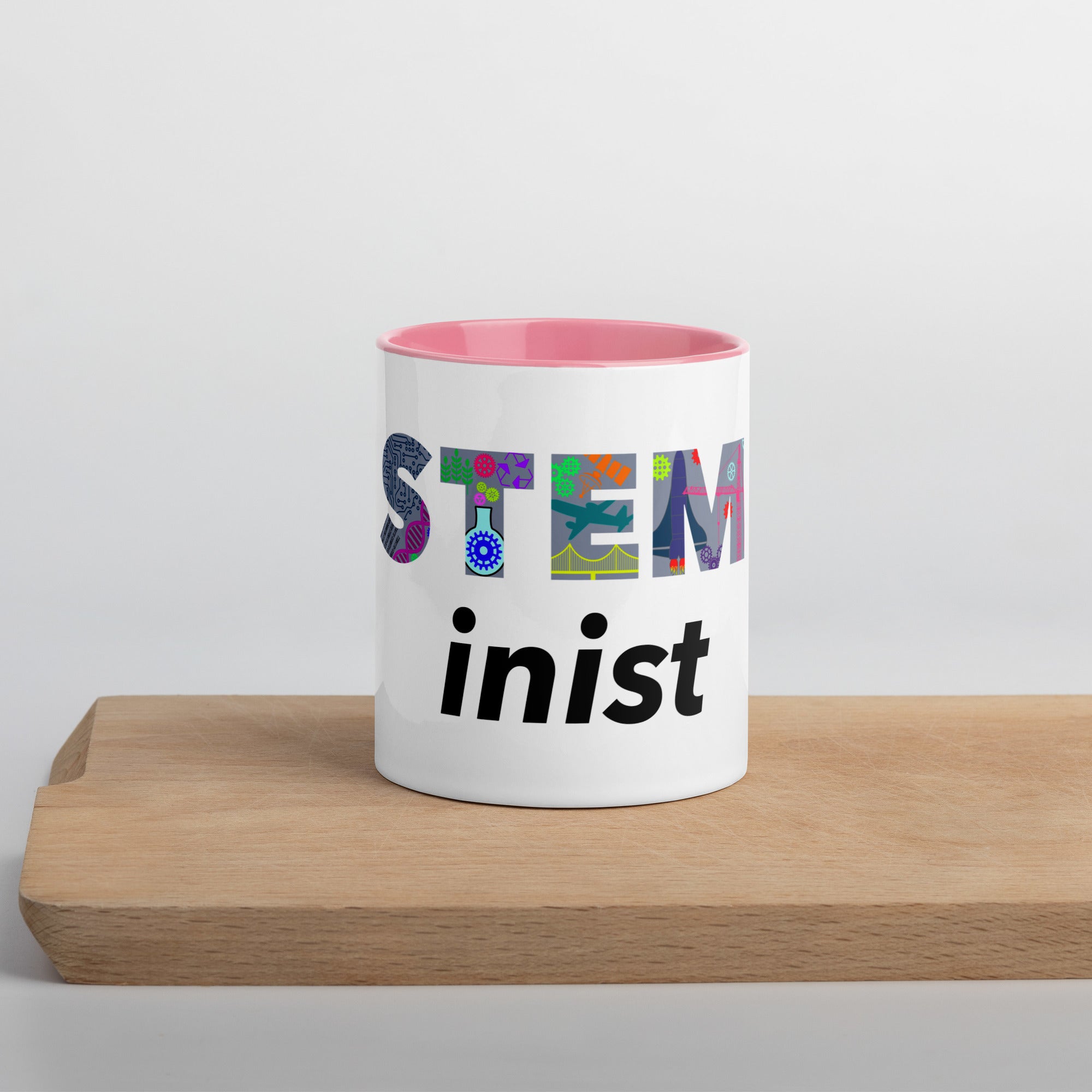 Personalised STEMinist Mug with Colour Handle and Inside. Women in STEM Customisable Gift