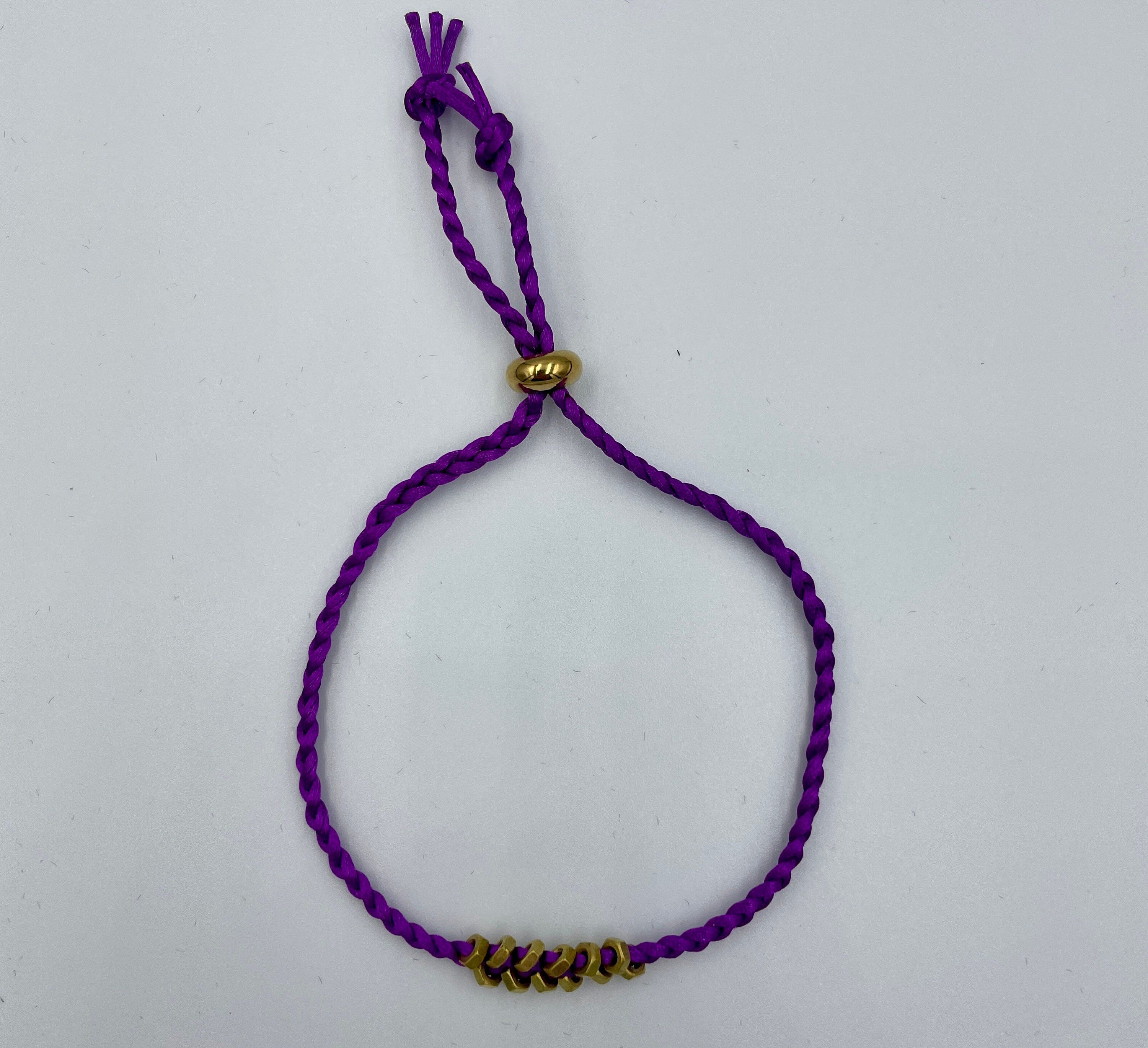 Brass Hex Nut Hardware Friendship Bracelet in a variety of Colours Purple