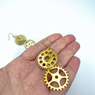 Gold Double Dangle Steampunk Statement Earrings with Cogs