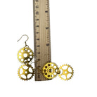 Gold Double Dangle Steampunk Statement Earrings with Cogs