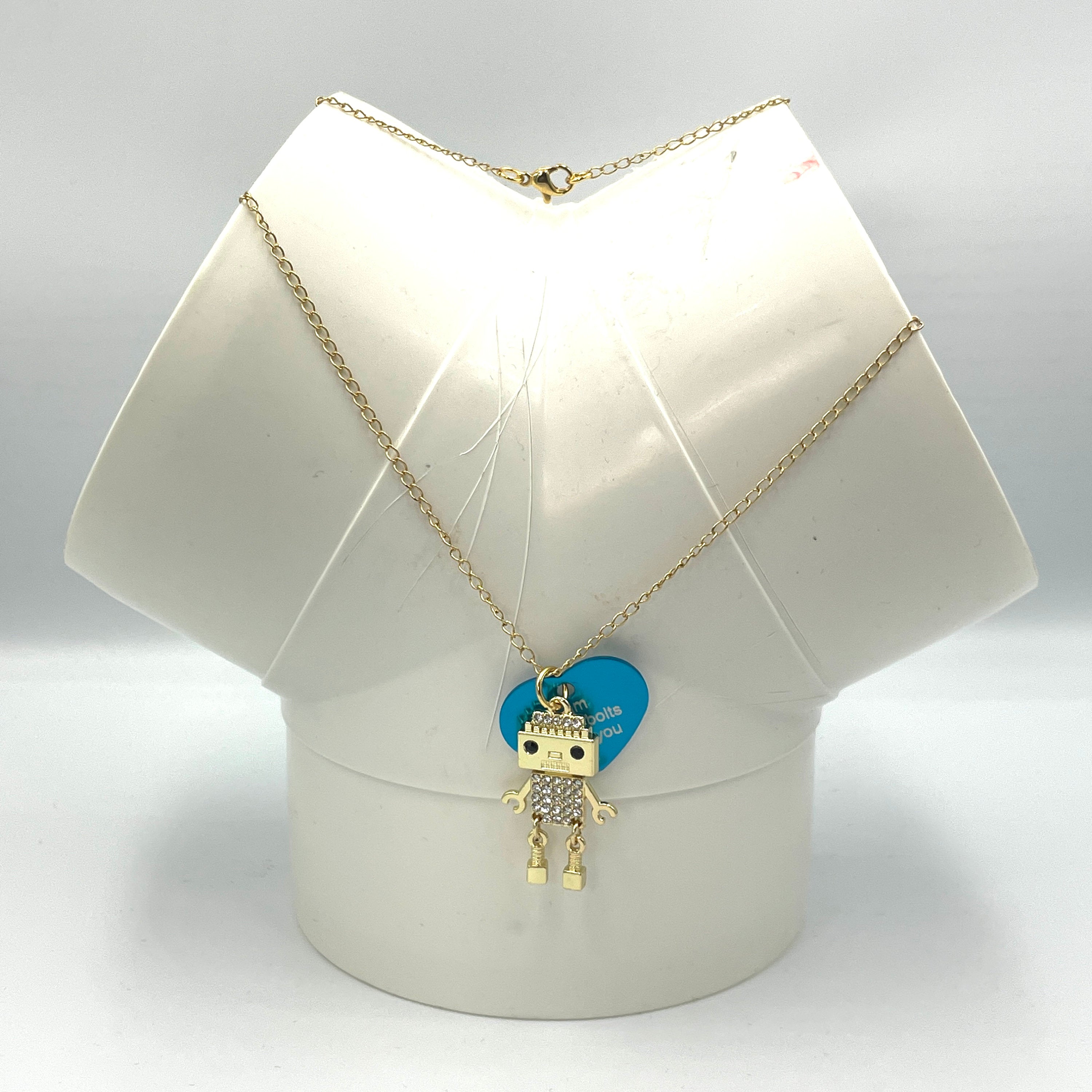 Personalised Adorable Bling Robot Necklace. Custom colour/ name/ date