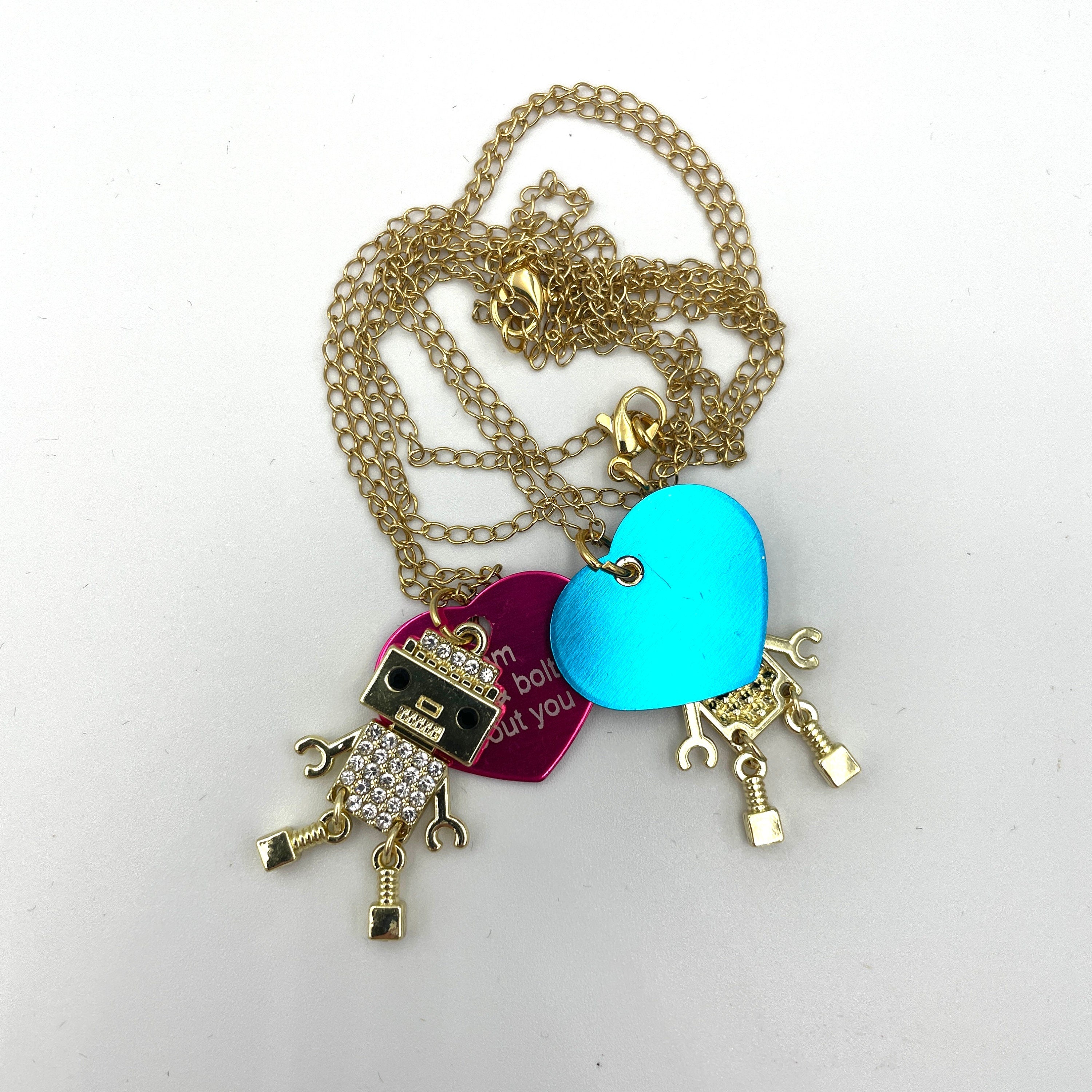 Personalised Adorable Bling Robot Necklace. Custom colour/ name/ date