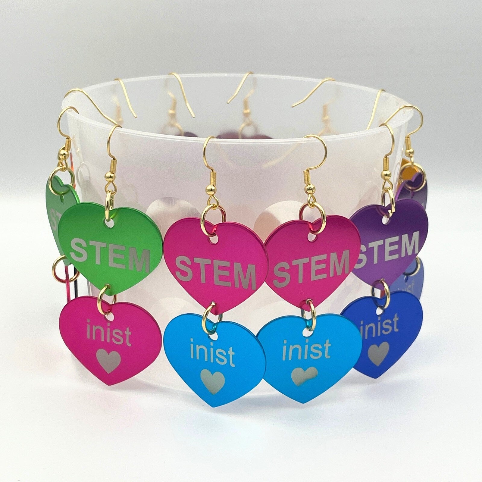 STEMinist Aluminium Double Heart Dangle Personalisable Earrings