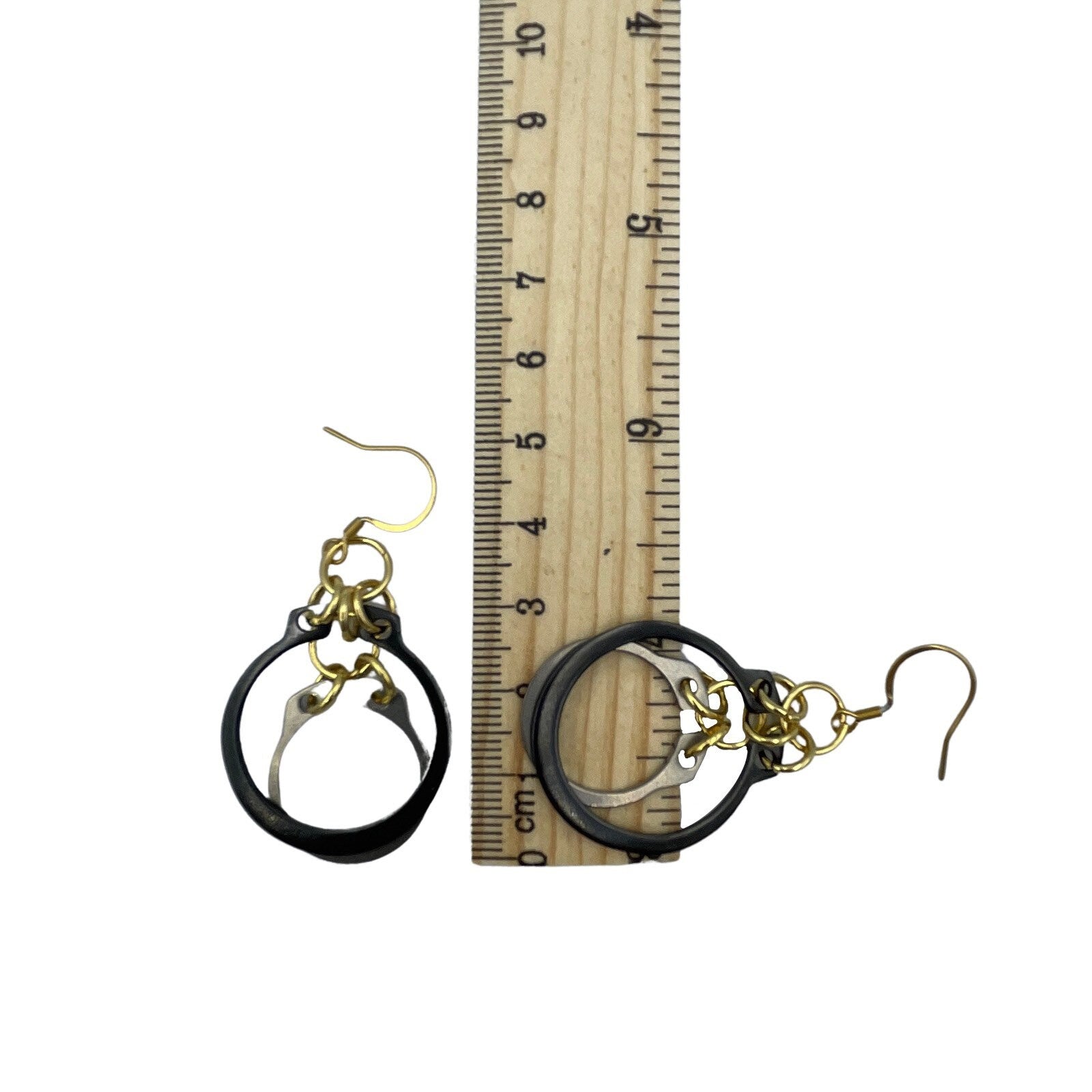 Black, Silver and Gold Hardware C-clip Dangle Steampunk Statement Earrings