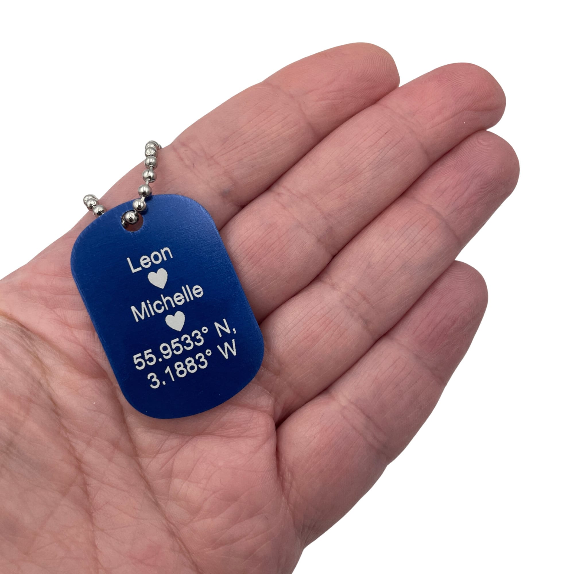 Personalised Blue Tag Pendant Necklace. Thoughtful military style jewellery for him