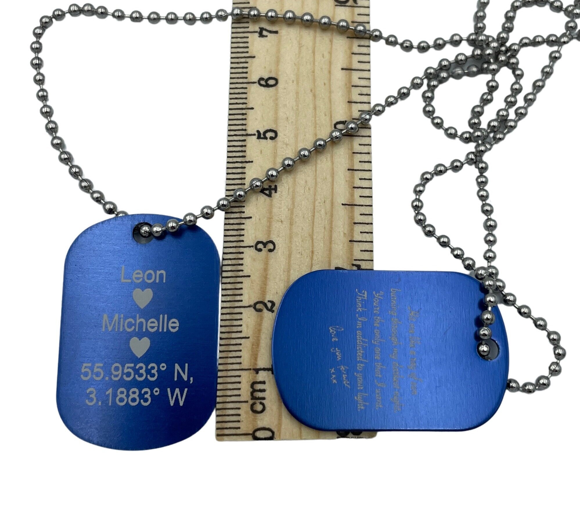 Personalised Blue Tag Pendant Necklace. Thoughtful military style jewellery for him