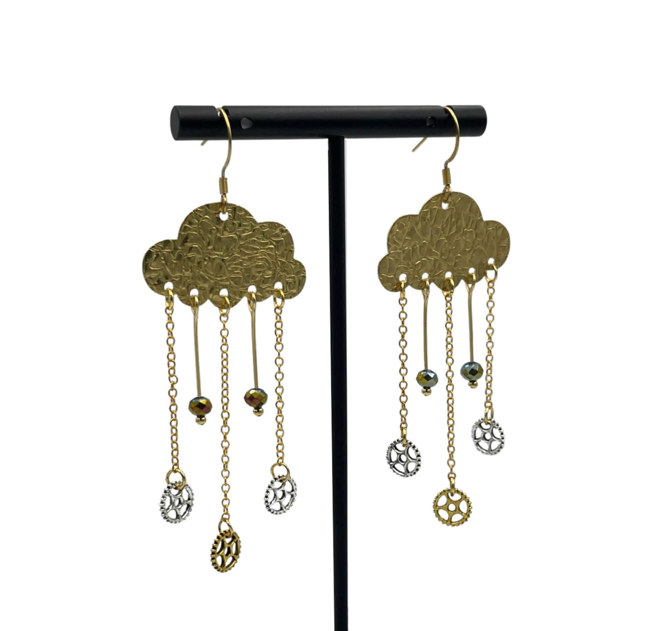 Handmade Cloud and Hardware Chandelier Statement Earrings