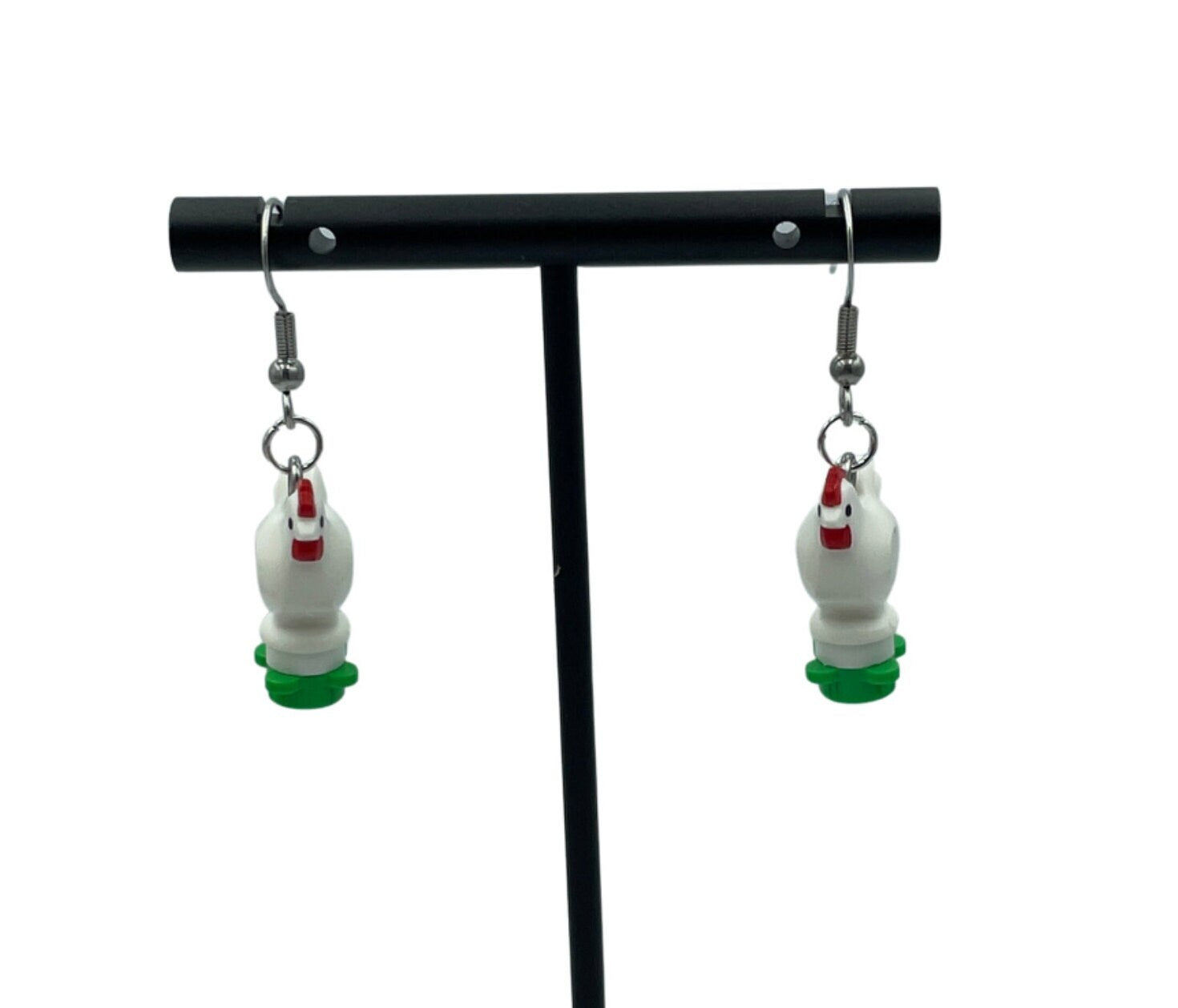 Chicken Earrings made with upcycled LEGO®