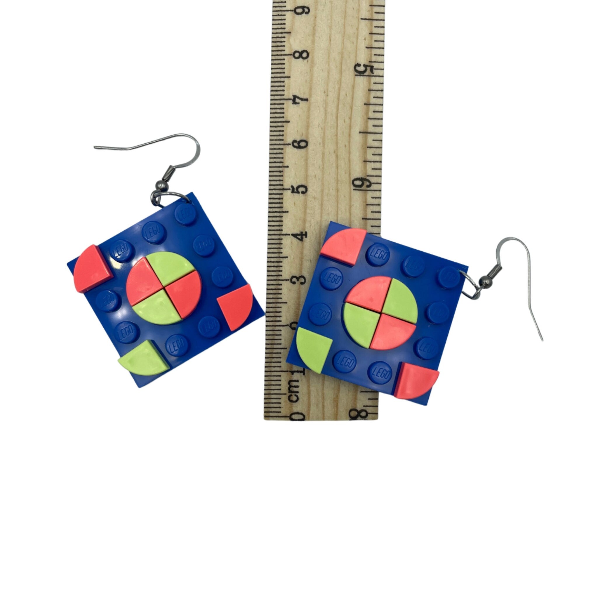 Blue Square Geometric Earrings made with upcycled LEGO®