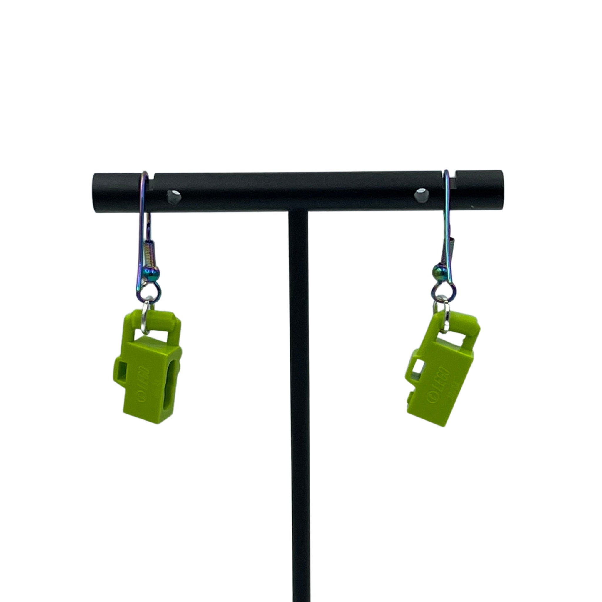 Cute Green Camera Earrings made with upcycled LEGO®