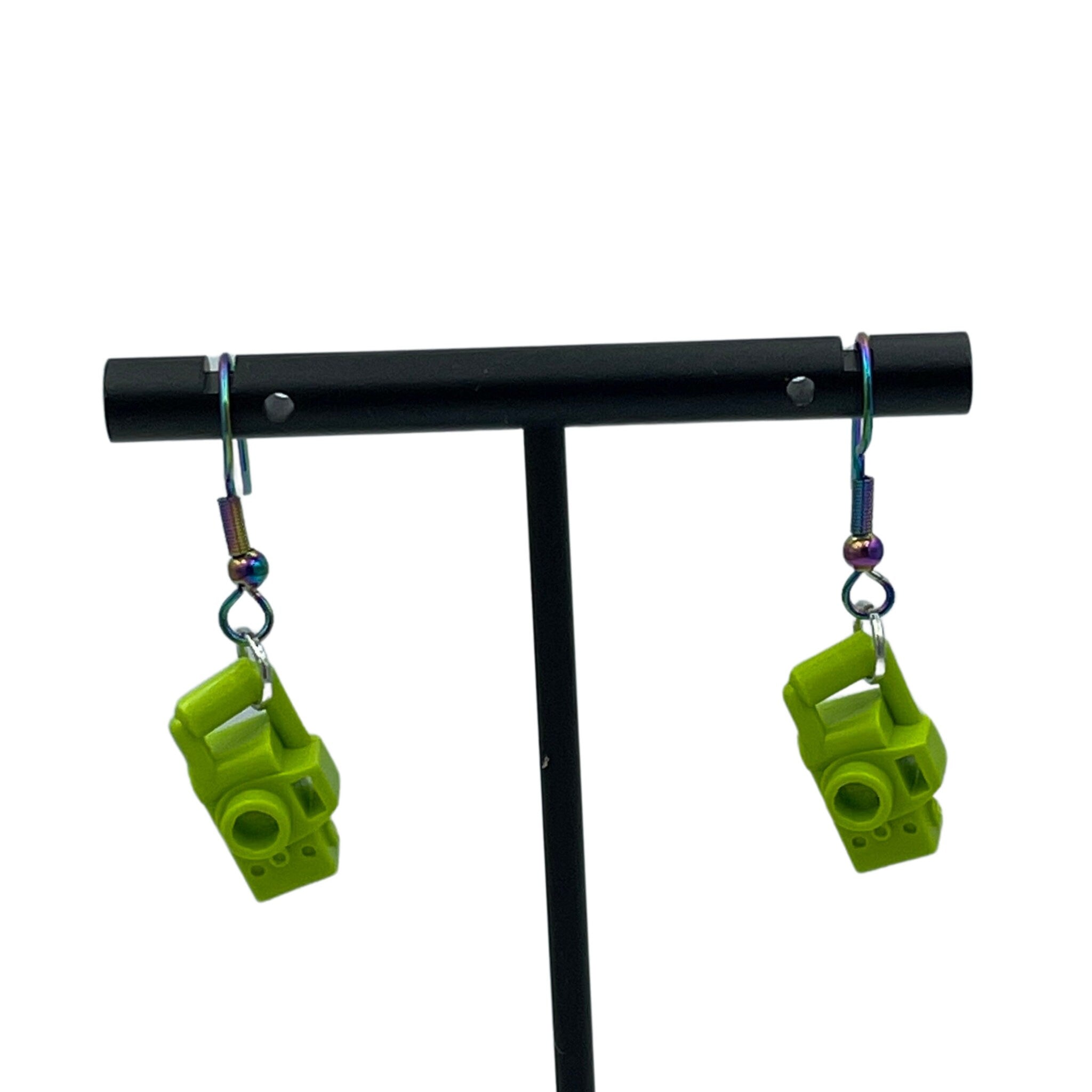 Cute Green Camera Earrings made with upcycled LEGO®