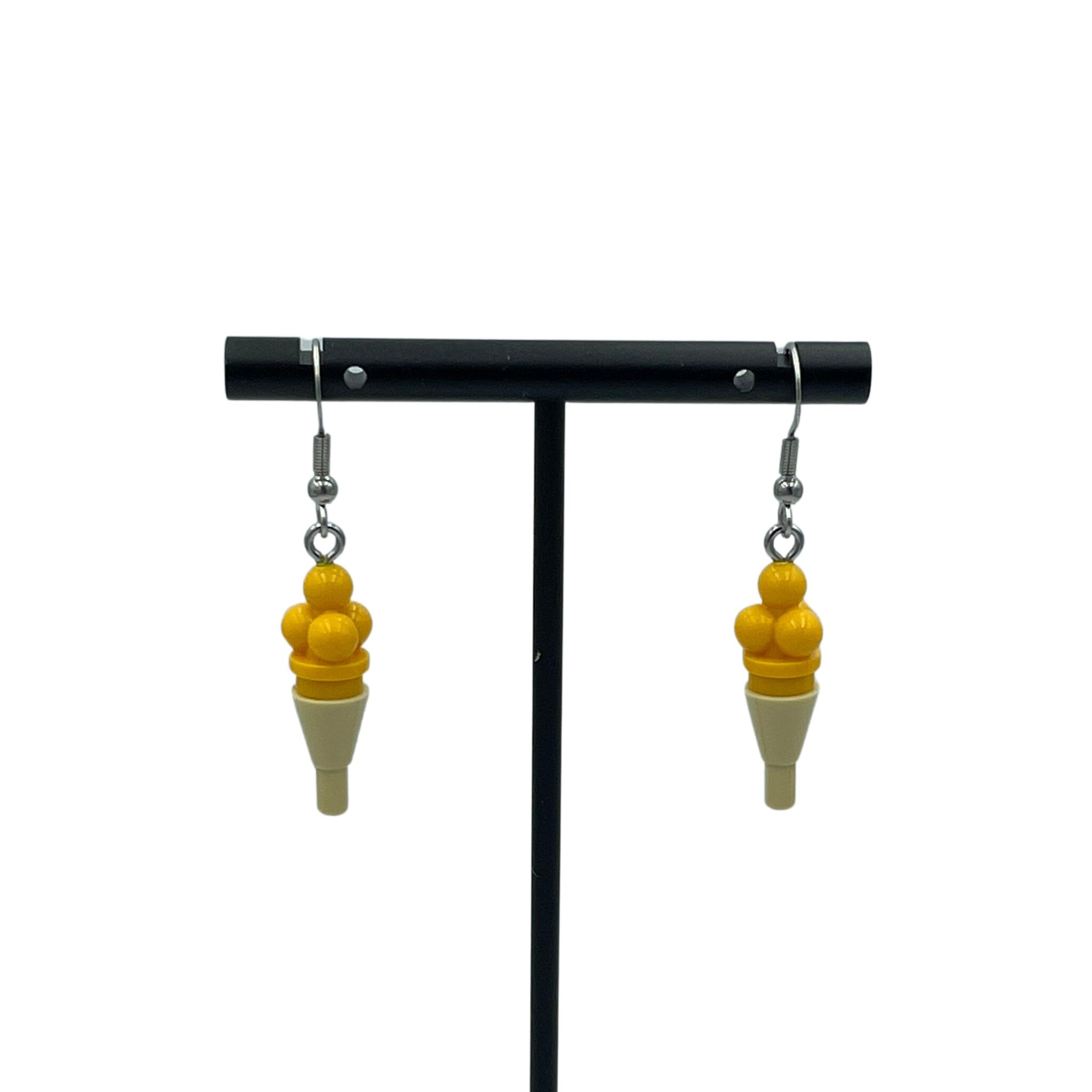 Triple Scoop Yellow Ice cream Earrings made with upcycled LEGO®