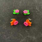 Pink Flower Stud Earrings made with upcycled LEGO®