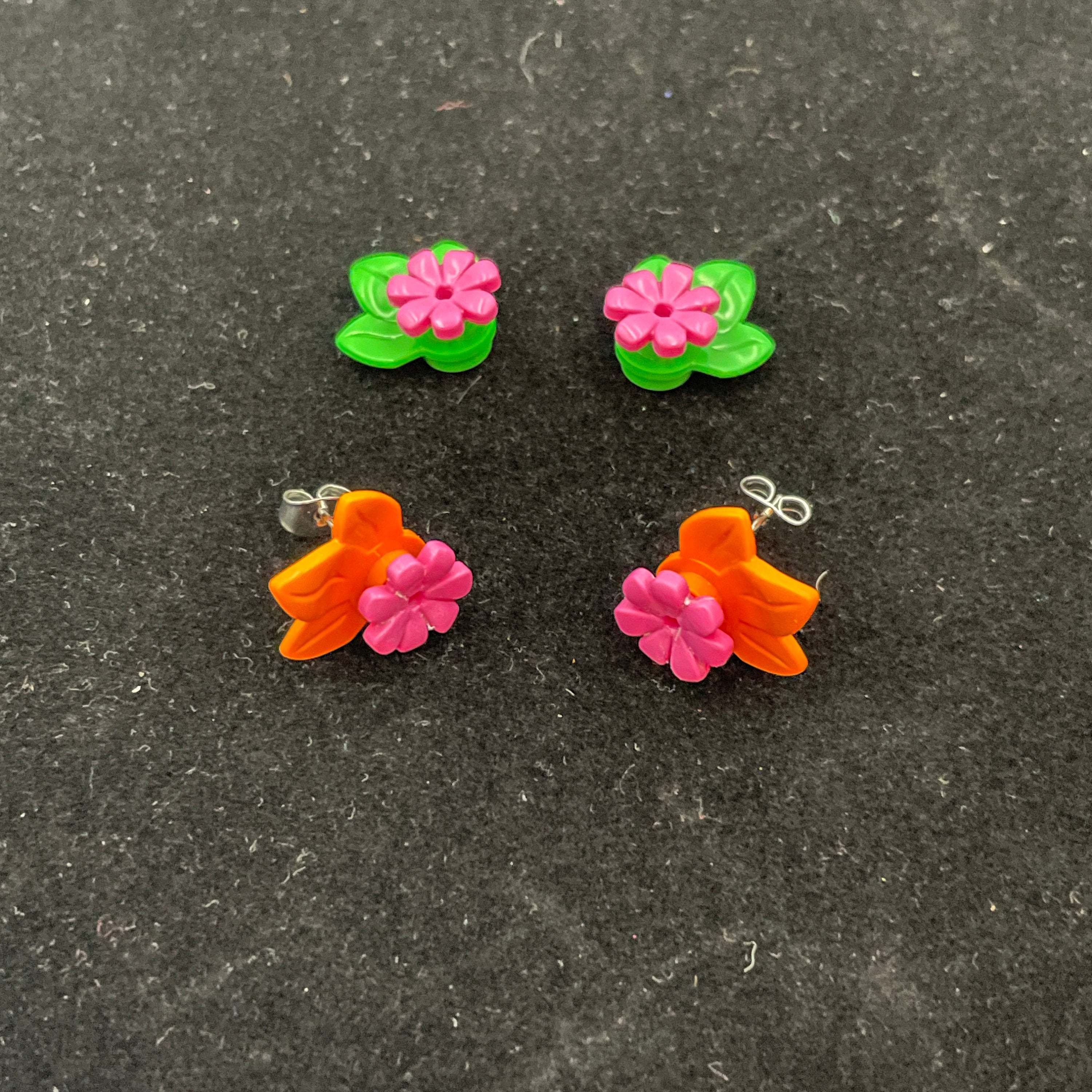 Pink Flower Stud Earrings made with upcycled LEGO®