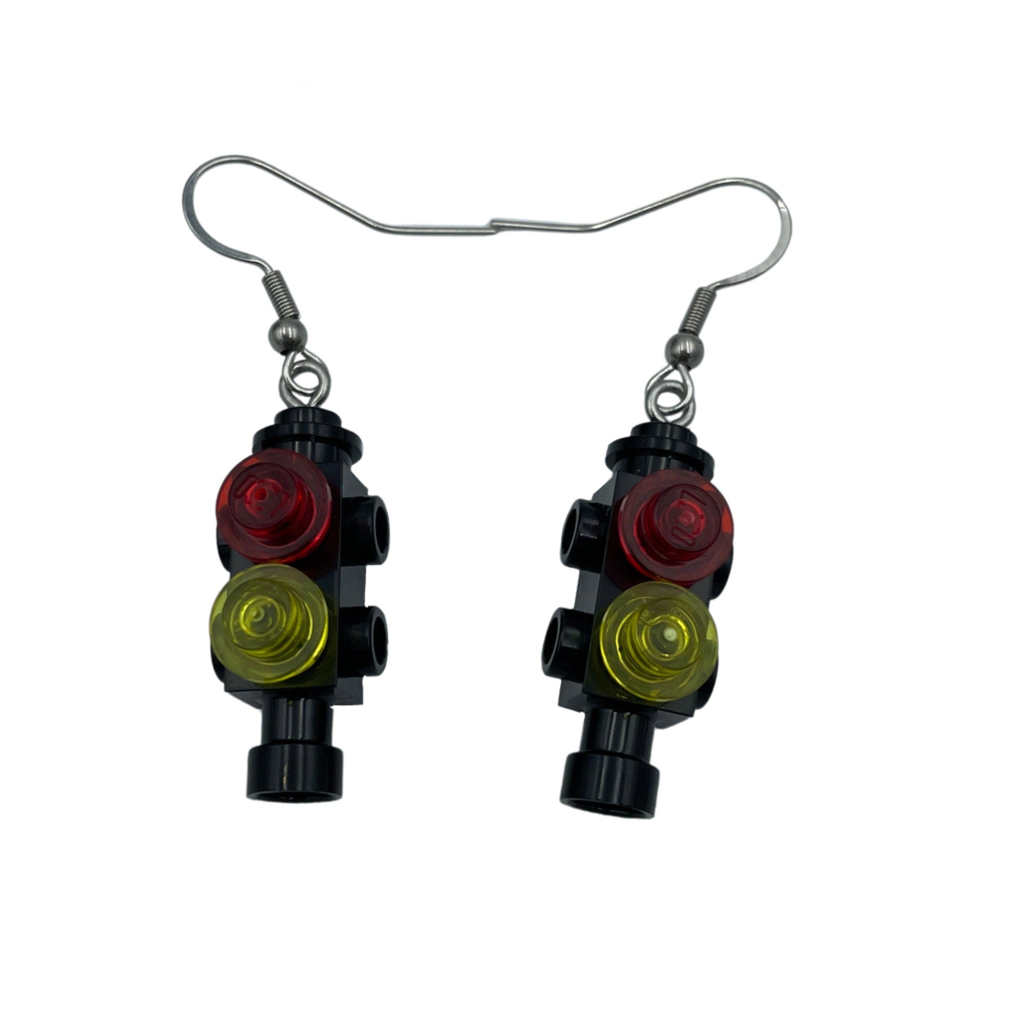 Traffic Light Earrings made with upcycled LEGO®. Civil Transport Engineer Gift