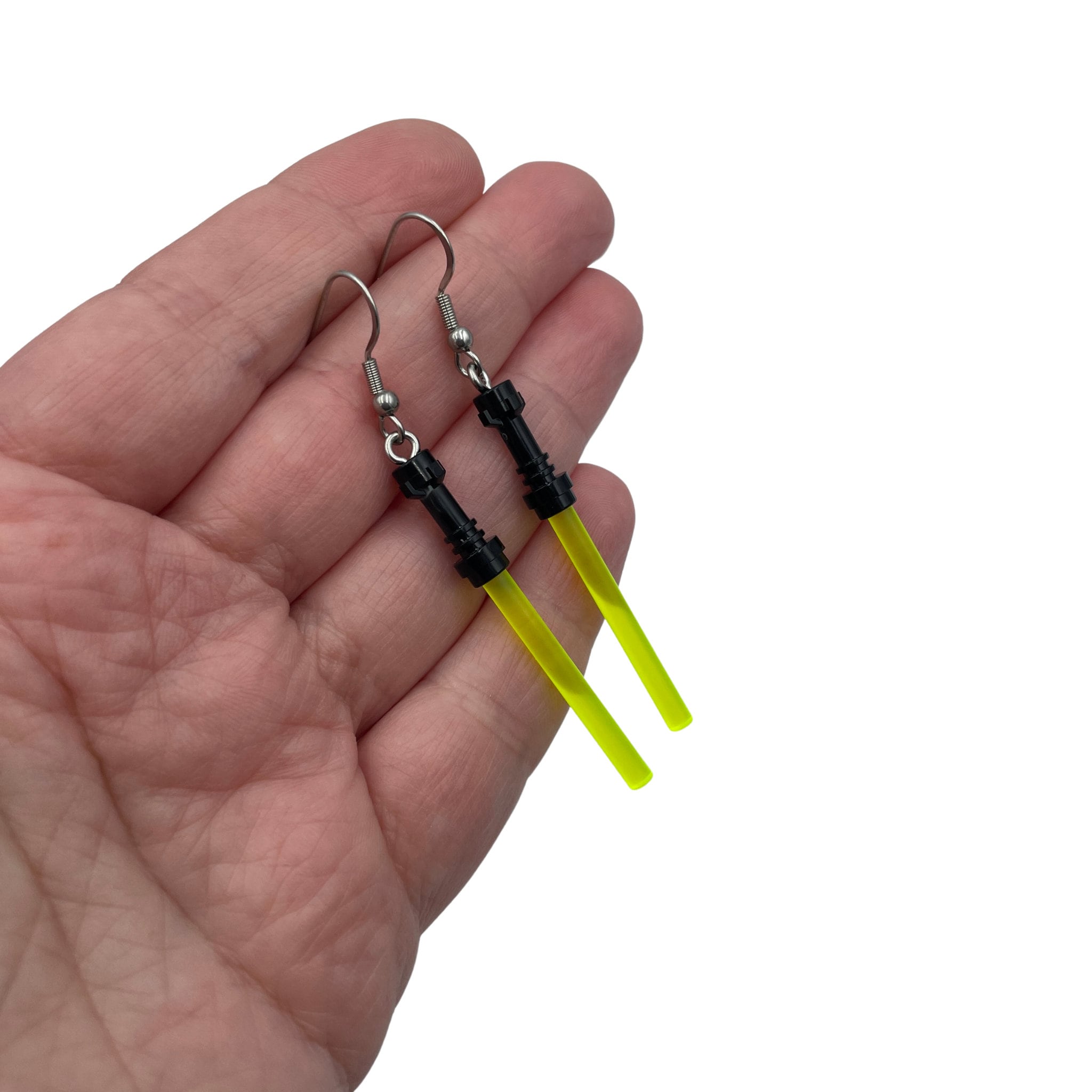 Translucent Lightsabre Earrings made with upcycled LEGO® in a variety of colours