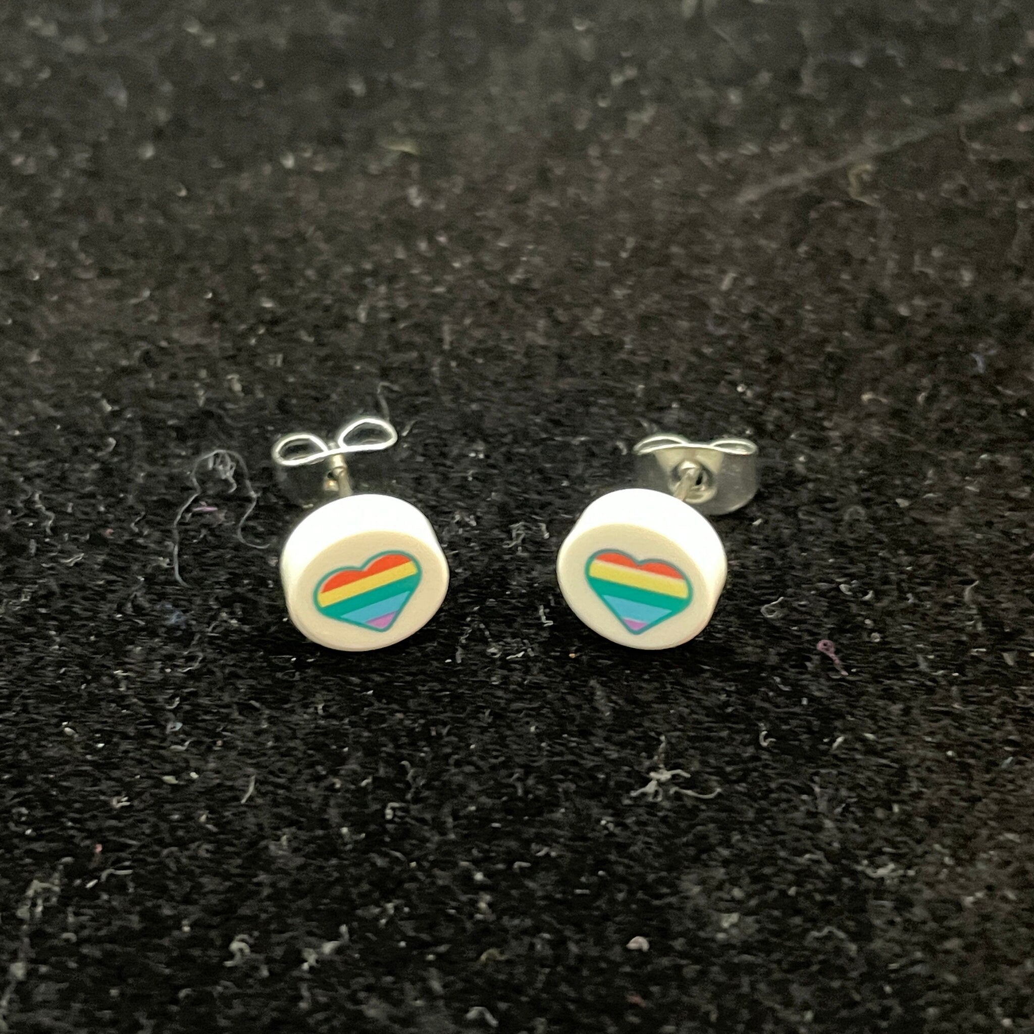 Rainbow Heart Stud Earrings made with upcycled LEGO®