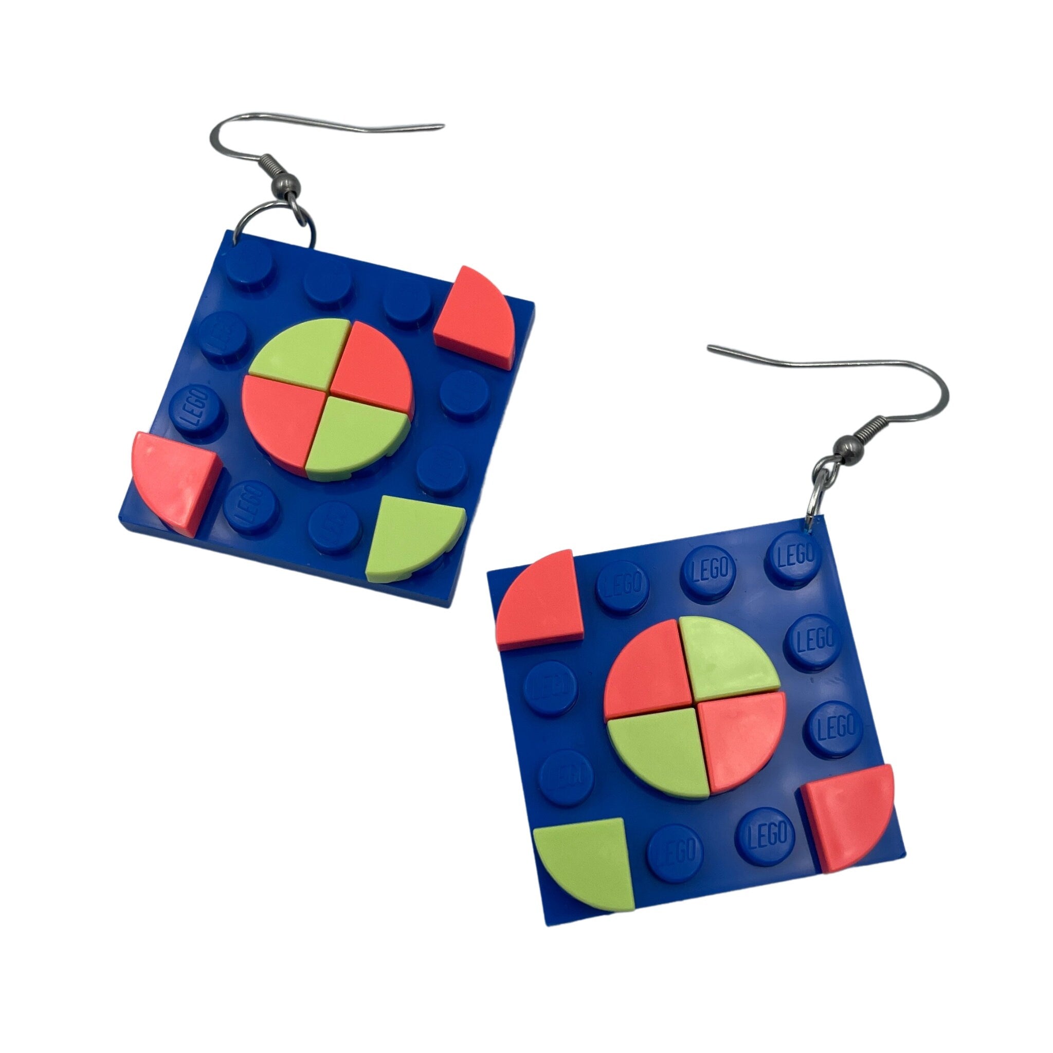 Blue Square Geometric Earrings made with upcycled LEGO®