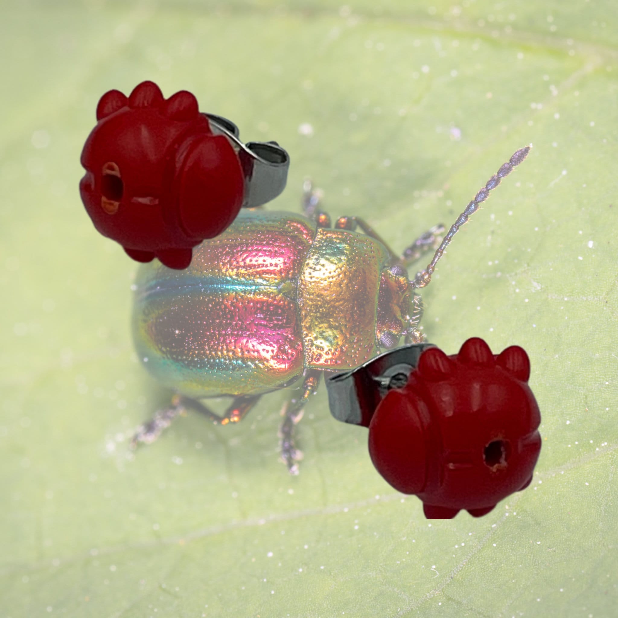 Cute Red Beetle Earrings made with upcycled LEGO®